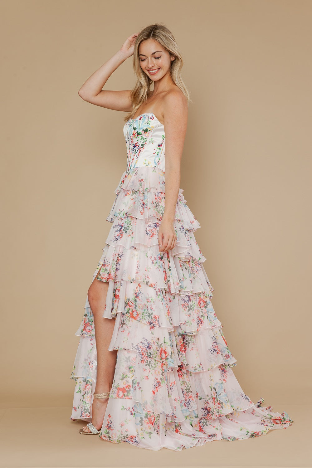 Strapless Straight Neck Floor-Length Organza Prom A-Line Poly USA 25180