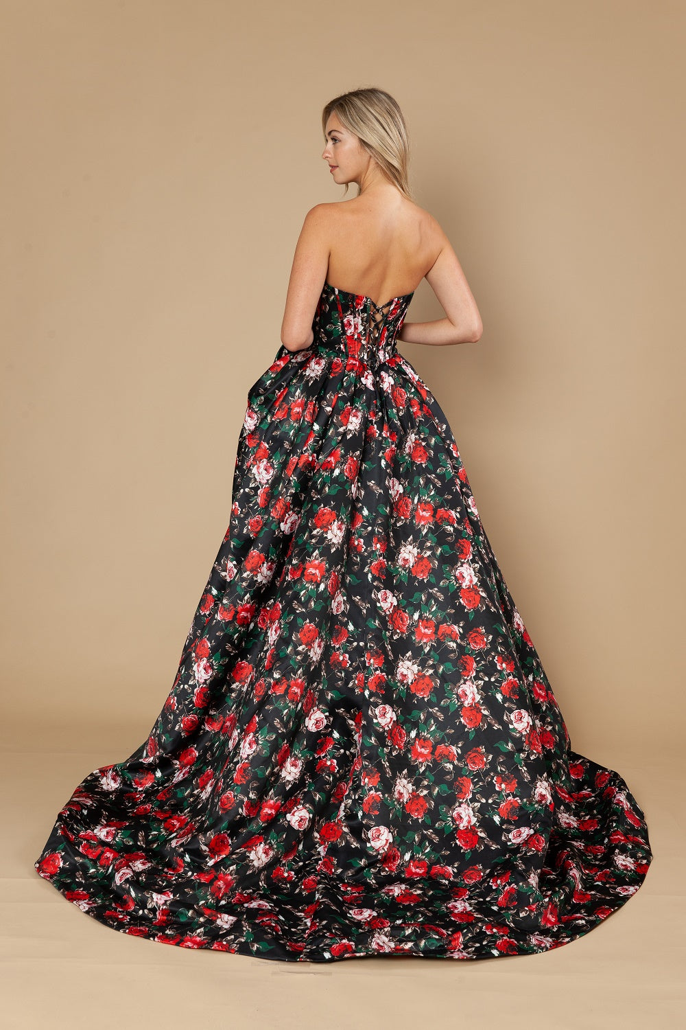 Strapless Straight Neck Floor-Length with Train Satin Prom Ball Gown Poly USA 25188