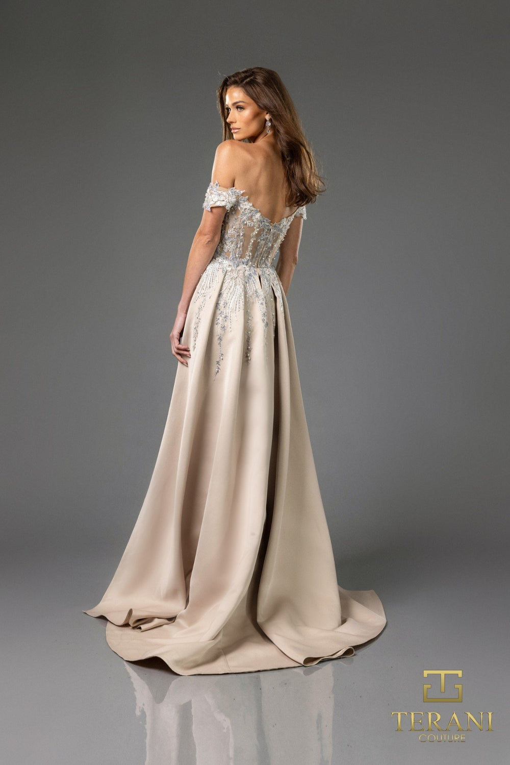 Off-the-Shoulder Floor-Length Satin Formal Mermaid Terani Couture 251E3233