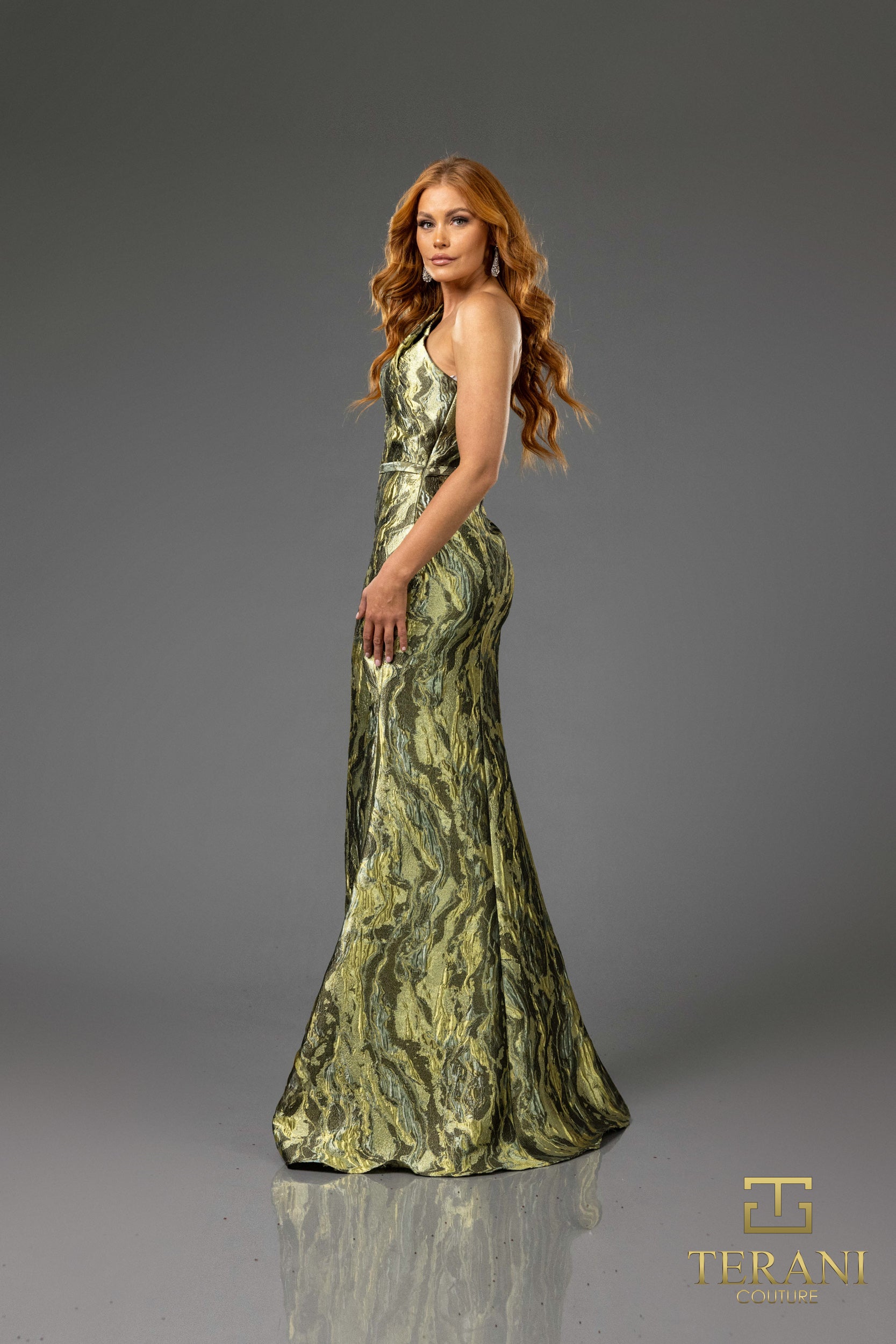 Formal Dresses Long Formal Slit Printed Evening Dress Green