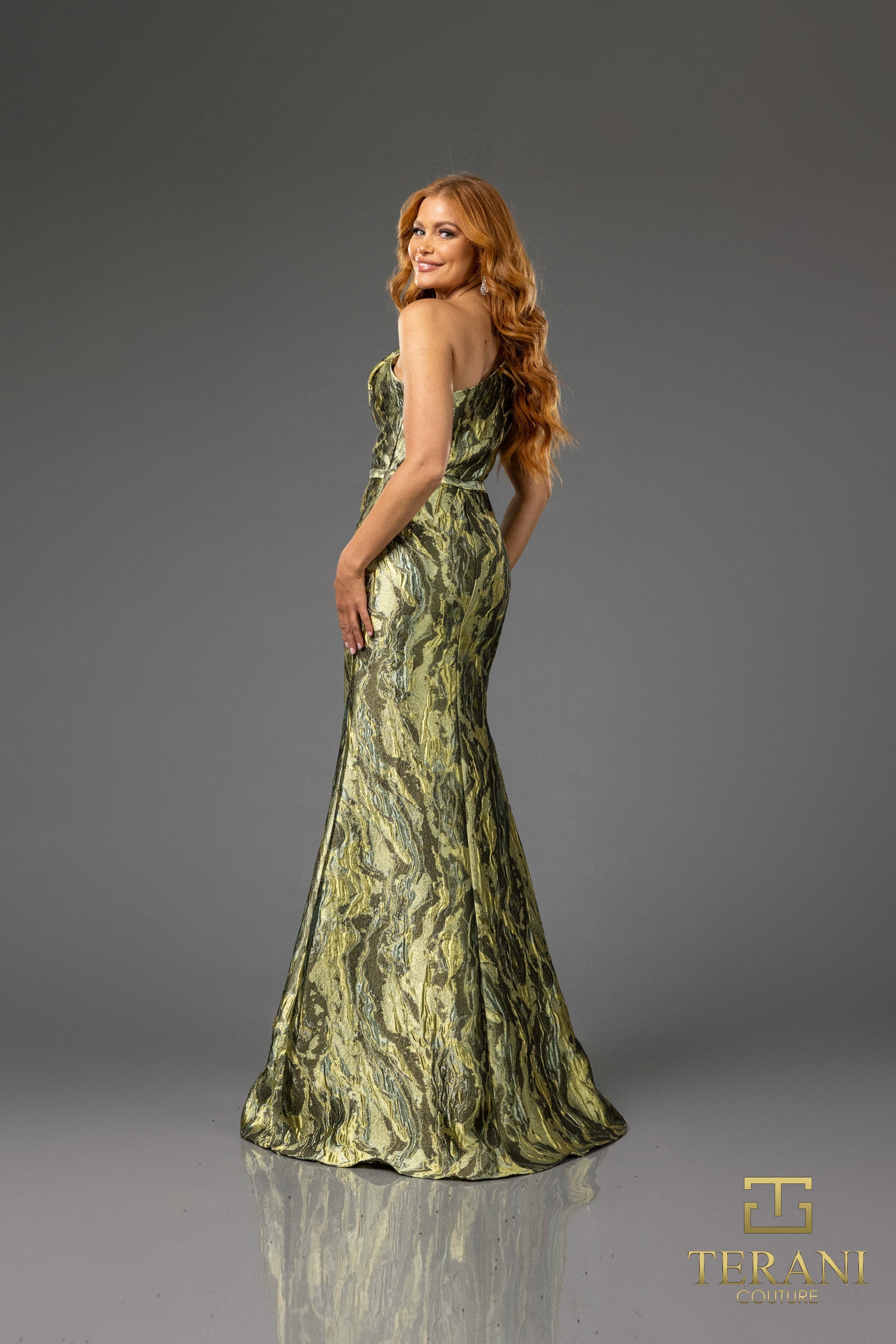 Formal Dresses Long Formal Slit Printed Evening Dress Green