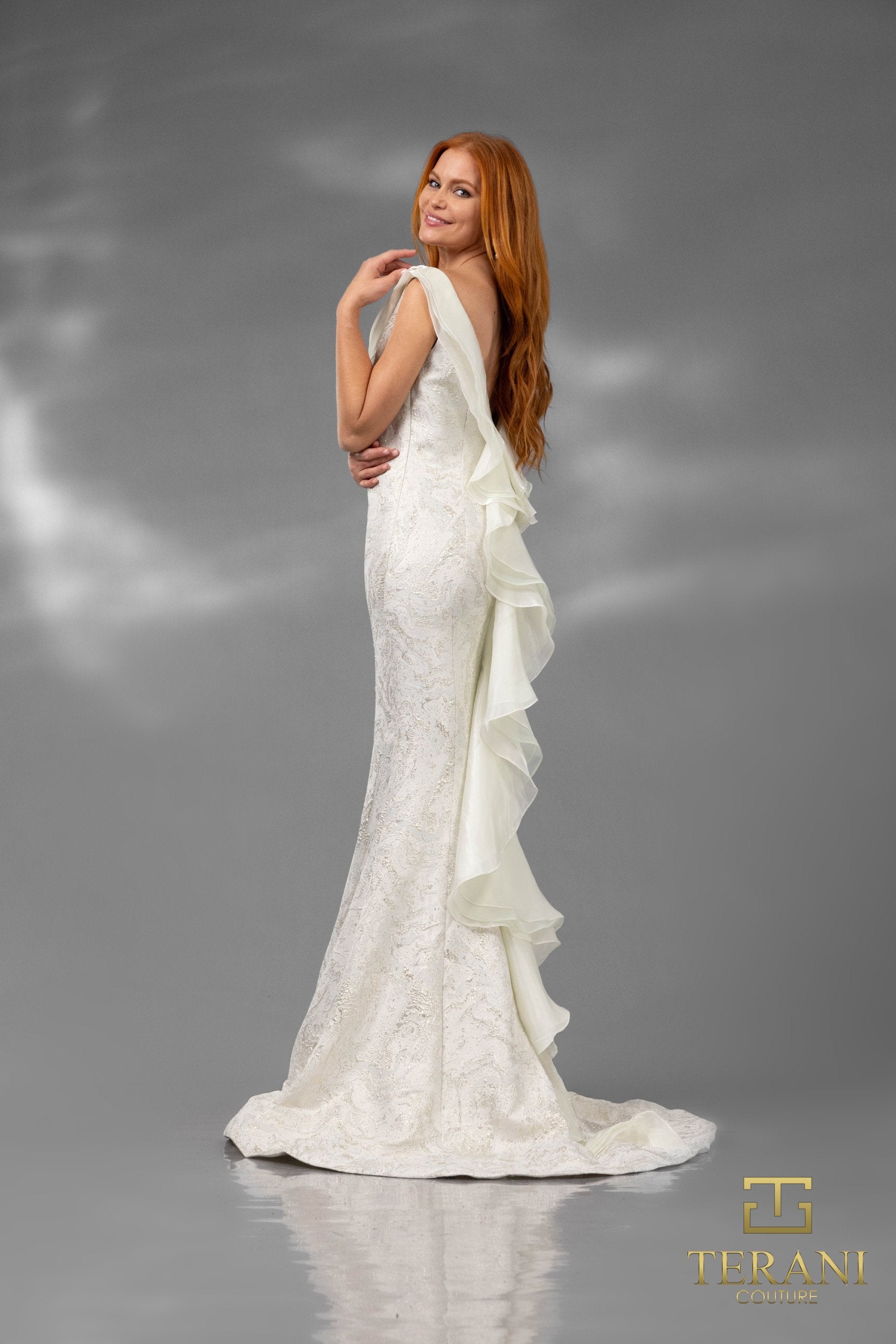 Formal Dresses Long Formal Feather Ruffle Evening Dress Sage Gold