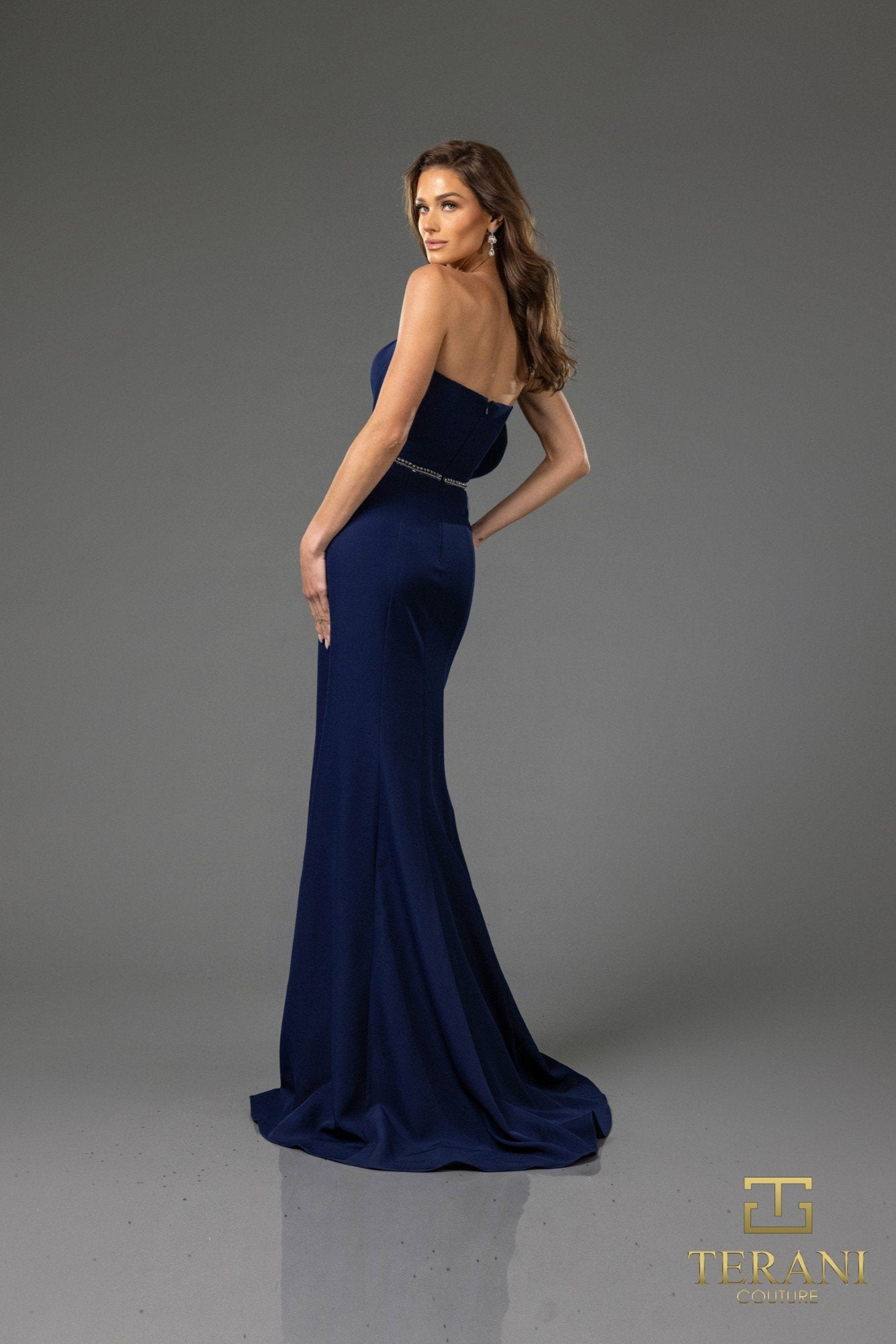 Formal Dresses Long Ruffle Slit Formal Evening Dress Navy