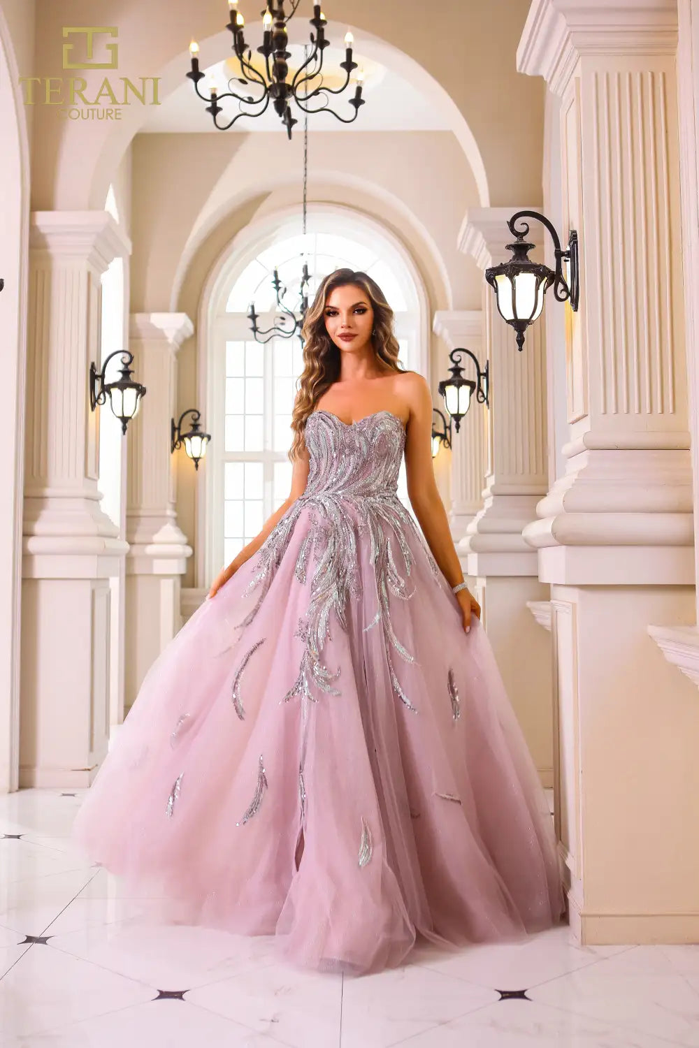 Prom Dresses A Line Long Ball Gown Formal Beaded Prom Dress Rose Silver