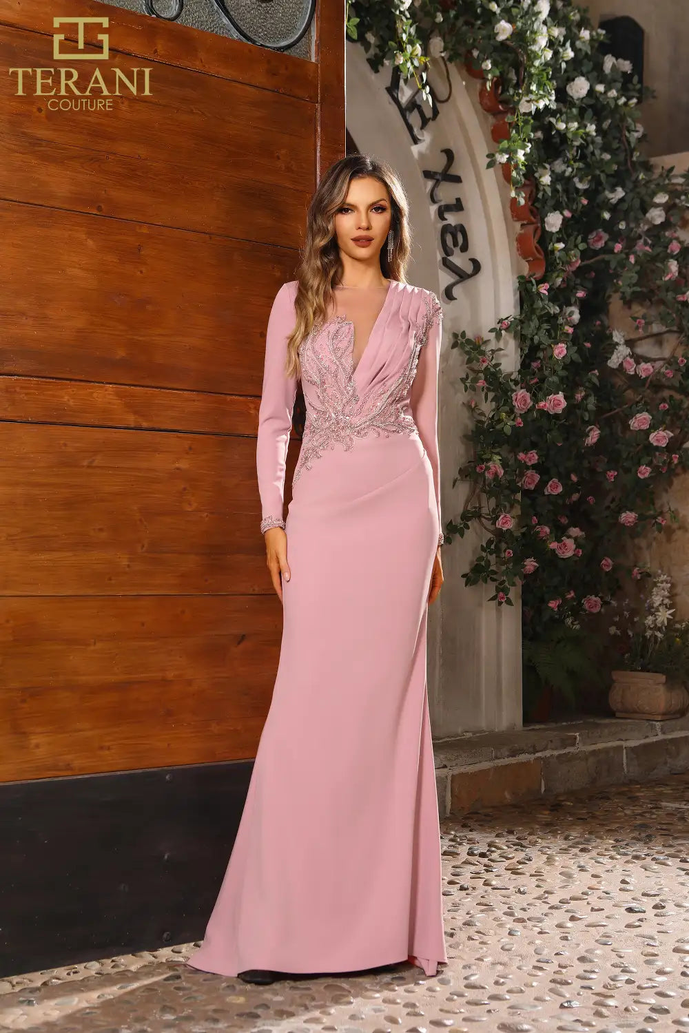Mother of the bride Dresses Long Sleeve Formal Mother of the Bride Evening Dress Dusty Rose