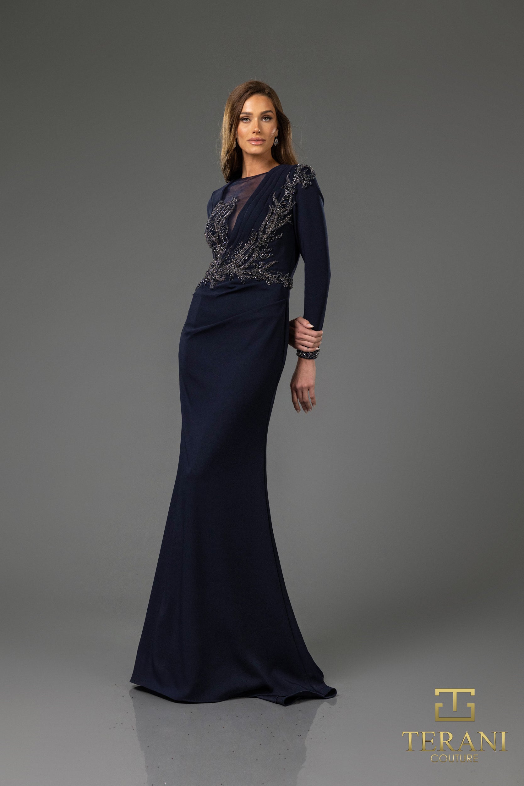 Mother of the bride Dresses Long Sleeve Formal Mother of the Bride Evening Dress Navy