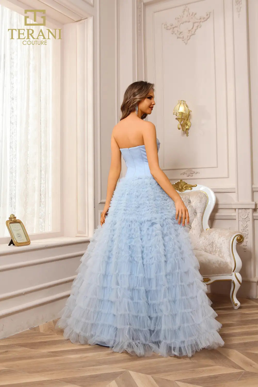 Prom Dresses Ruffle Evening Long Formal Prom Dress Light Blue
