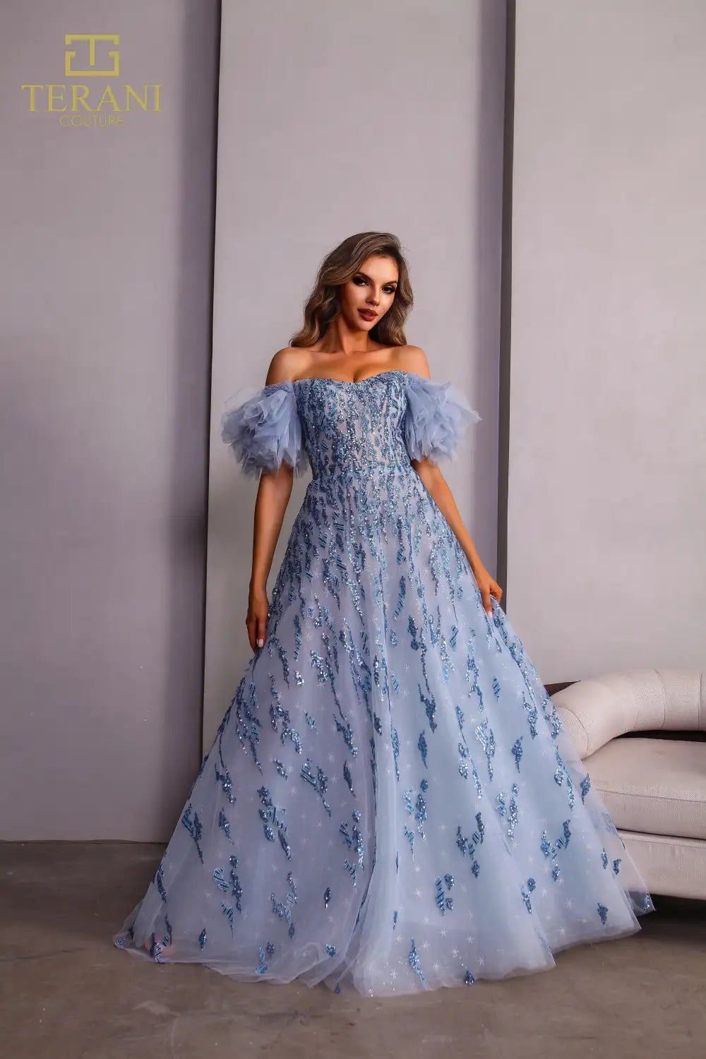 Prom Dresses Long Floral Lace Ball Gown Prom Dress Blue