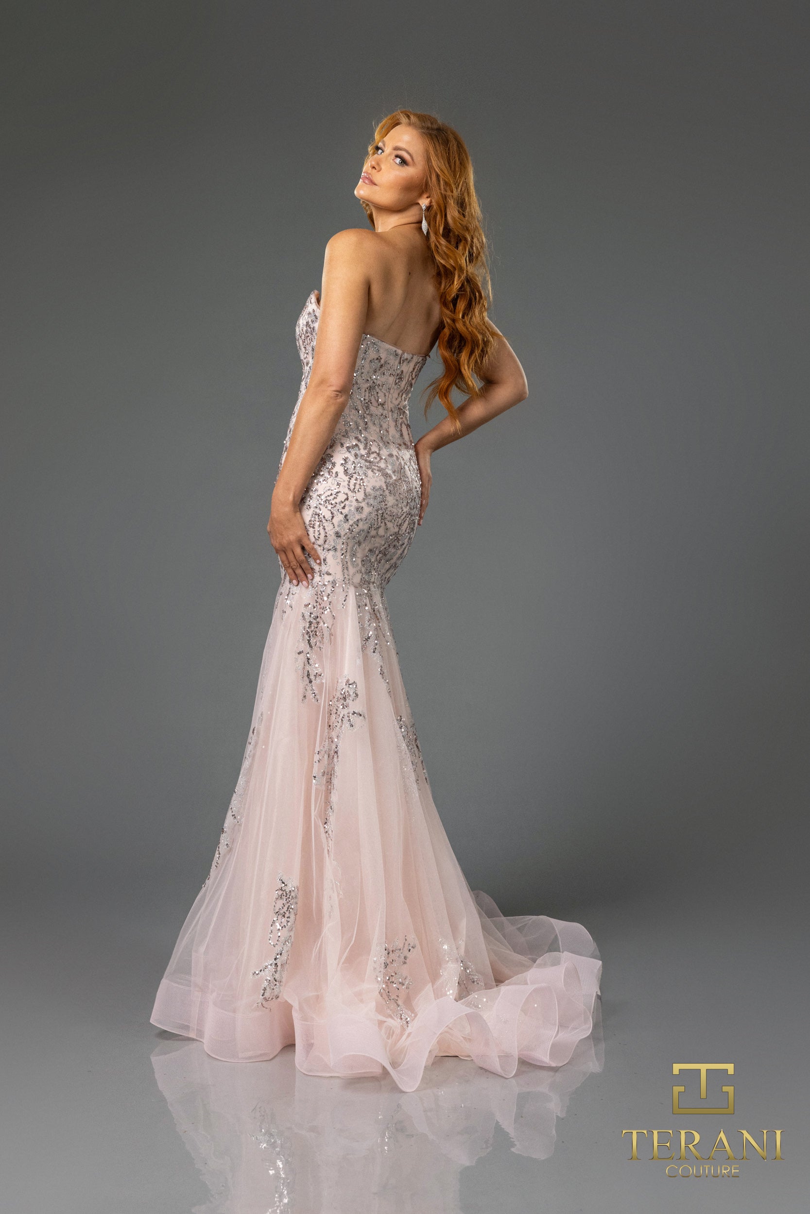 Prom Dresses Beaded Long Formal Fitted Prom Dress Blush