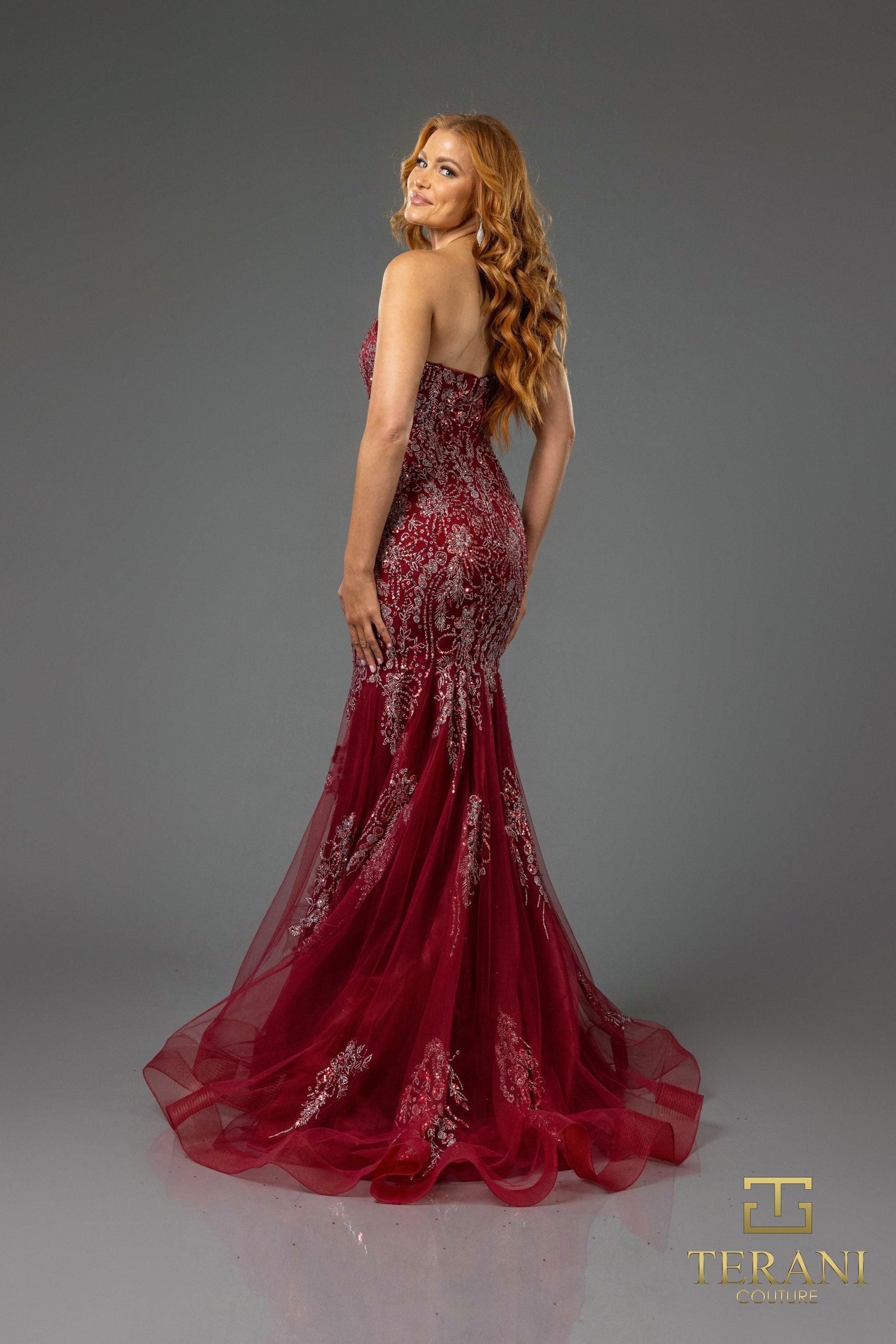 Prom Dresses Beaded Long Formal Fitted Prom Dress Wine