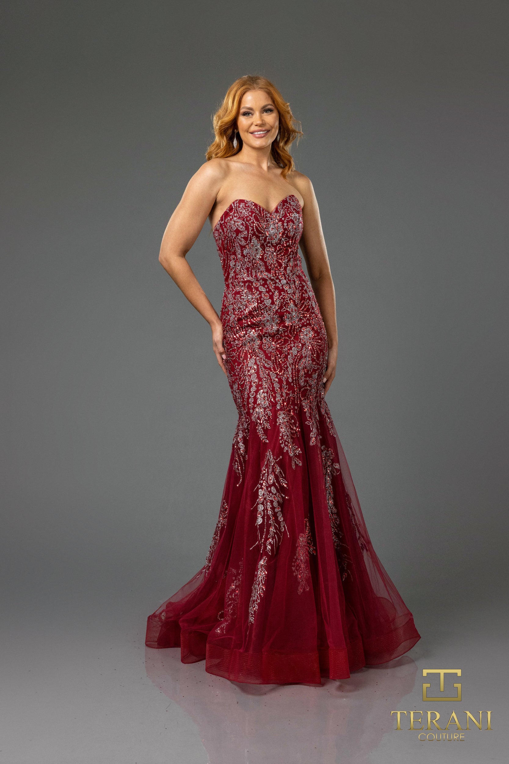 Prom Dresses Beaded Long Formal Fitted Prom Dress Wine