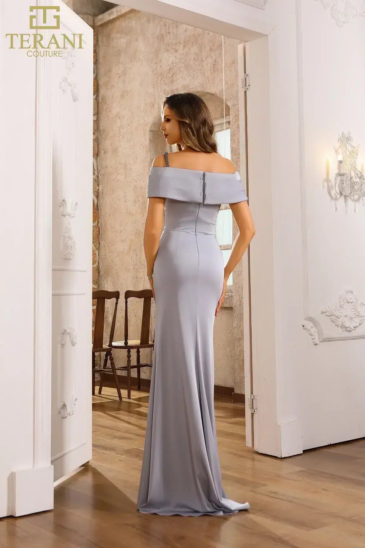 Prom Dresses Slit Long Fitted Prom Dress Silver