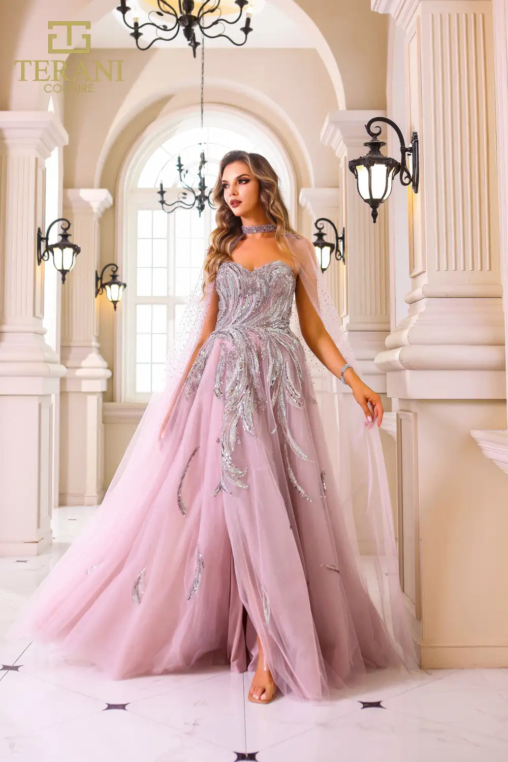Prom Dresses A Line Long Ball Gown Formal Beaded Prom Dress Rose Silver