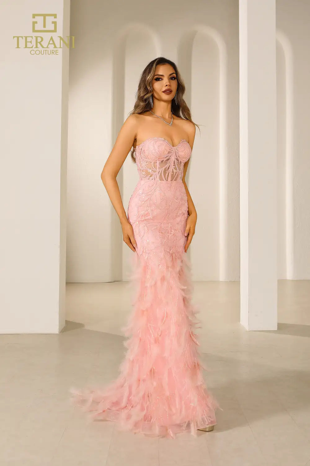 Prom Dresses Long Mermaid Lace Formal Prom Dress Blush