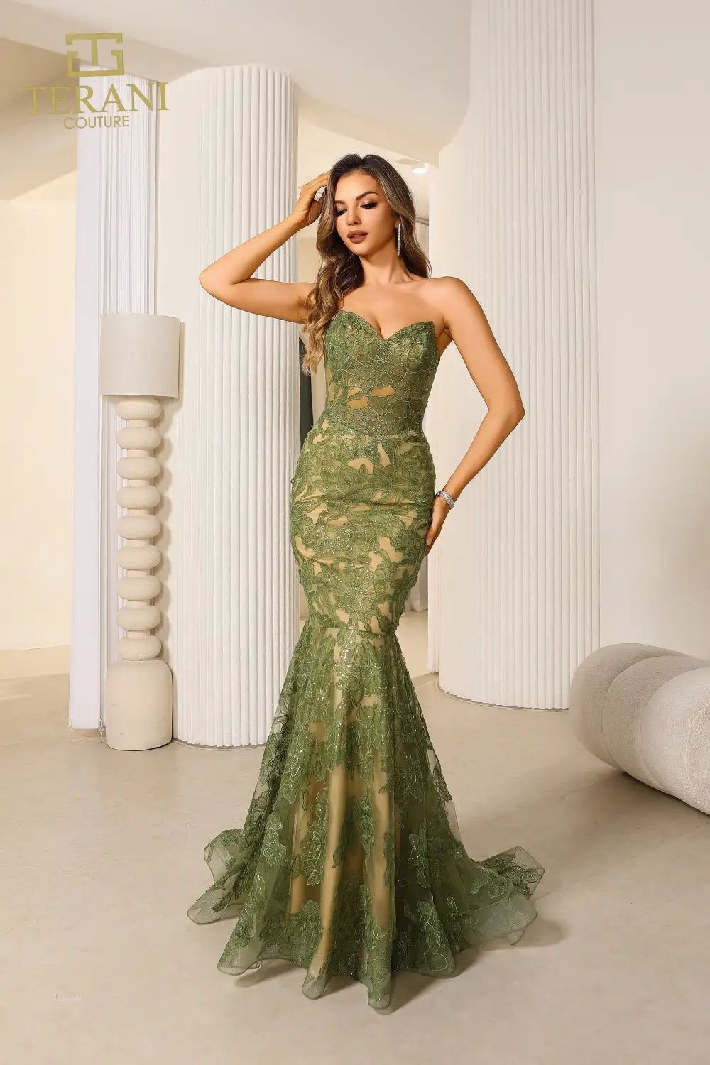 Prom Dresses Long Fishtail Formal Prom Dress Green Nude