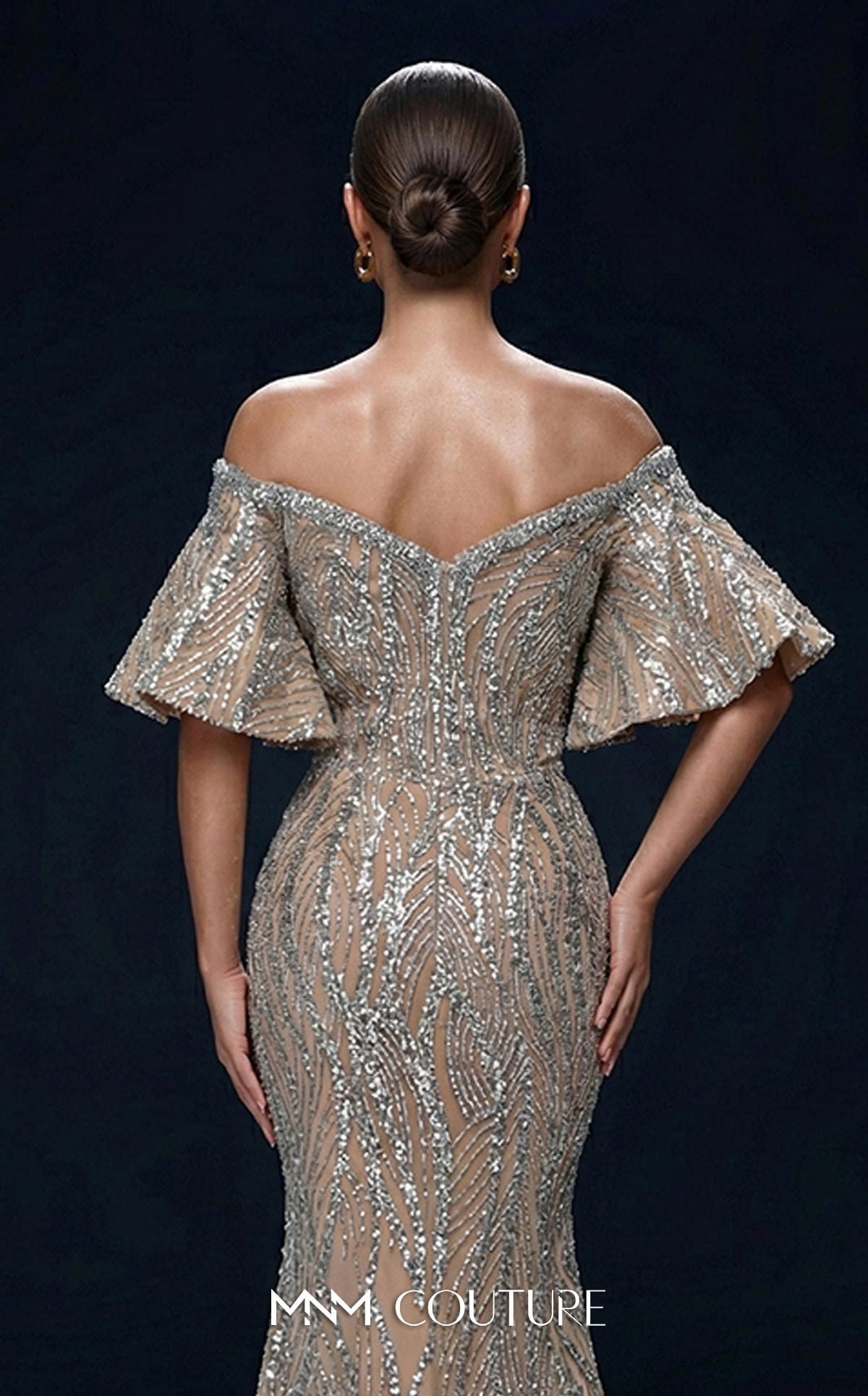 Off-the-Shoulder Floor-Length Sequin Evening Mermaid MNM Couture 2529A