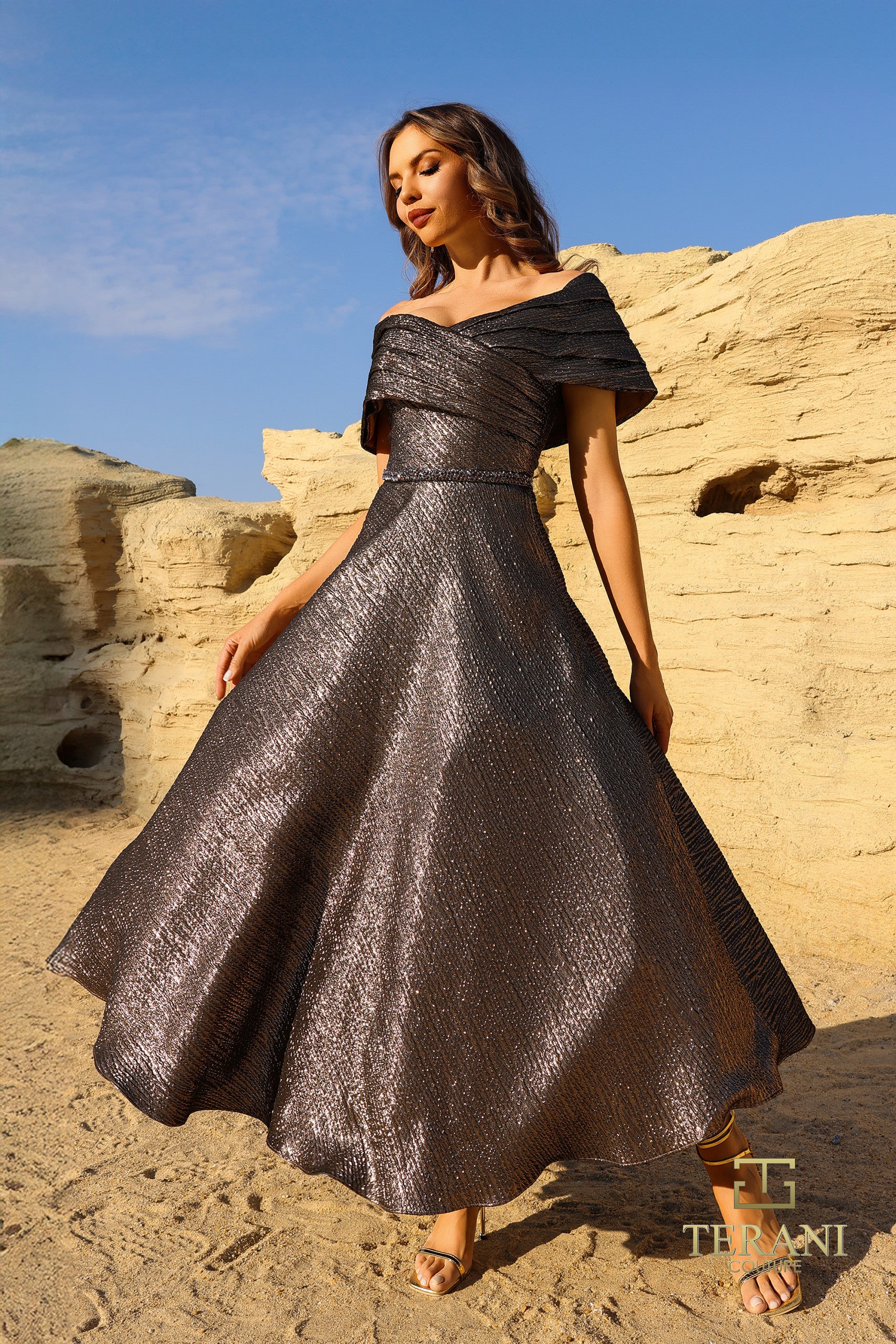 Cocktail Dresses A Line Pleated Tea Length Cocktail Dress Copper