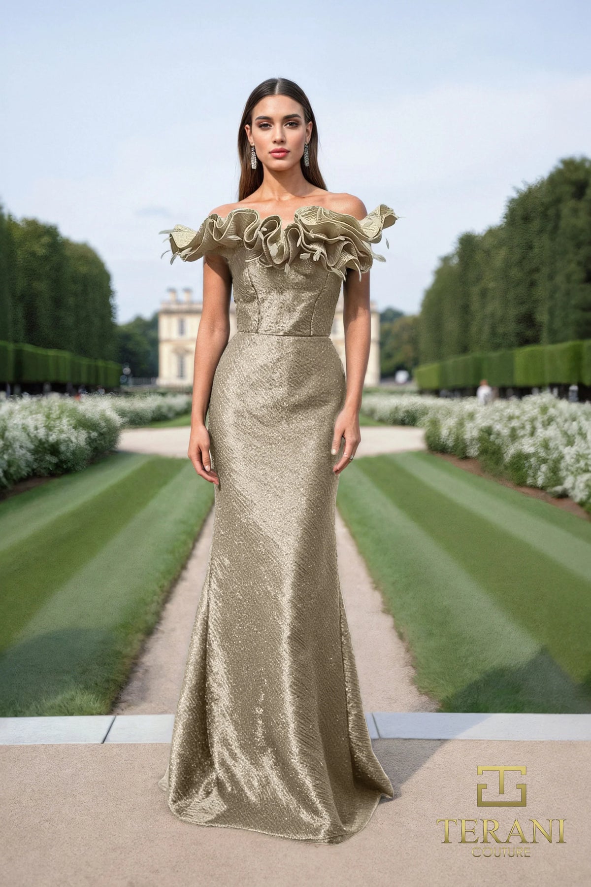 Formal Dresses Long Ruffle Metallic Formal Dress Champagne
