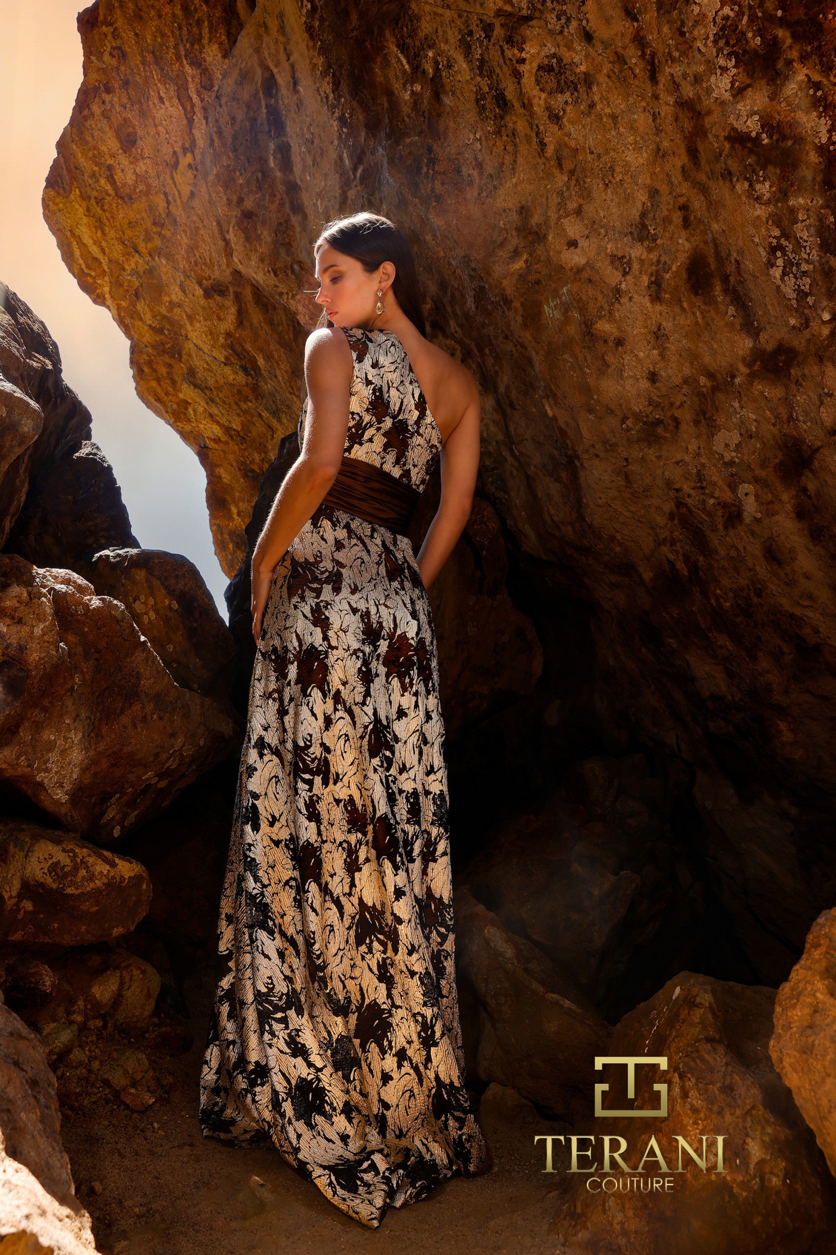 Formal Dresses Metallic Long Formal Evening Dress Coffee Gold