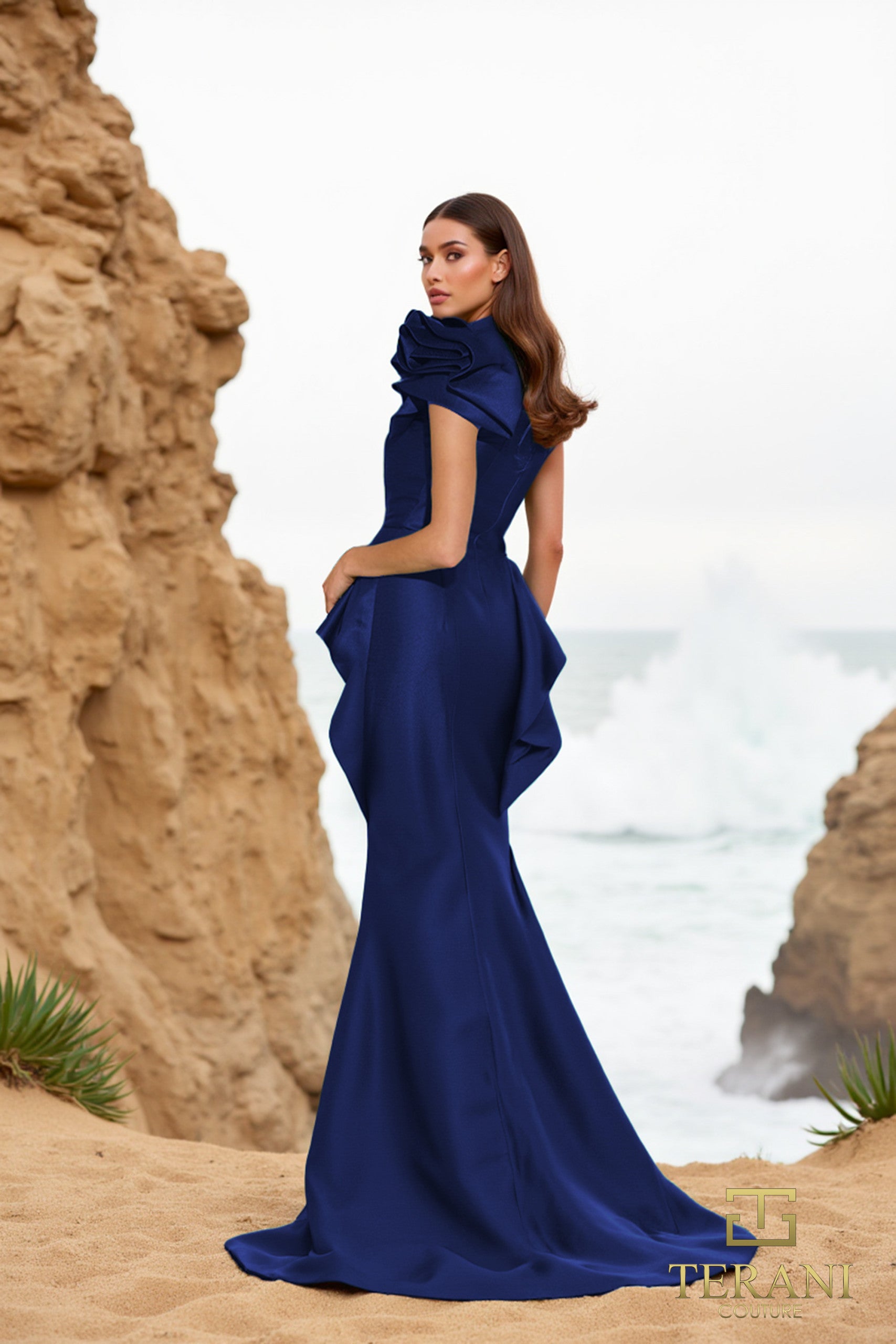 Formal Dresses Long Fitted Formal Peplum Evening Dress Navy