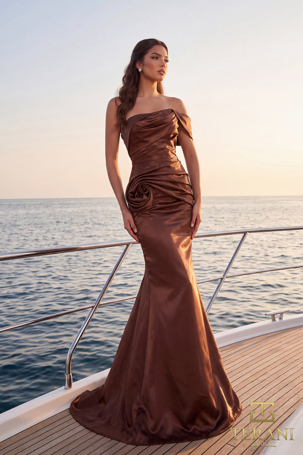 Off-the-Shoulder Floor-Length Satin Formal Mermaid Terani Couture 252E5162