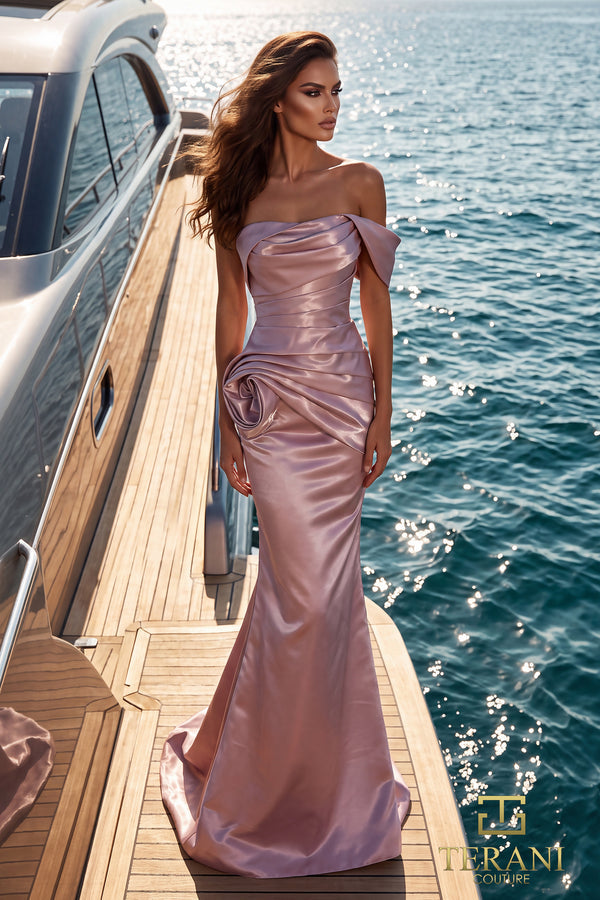 Off-the-Shoulder Floor-Length Satin Formal Mermaid Terani Couture 252E5162