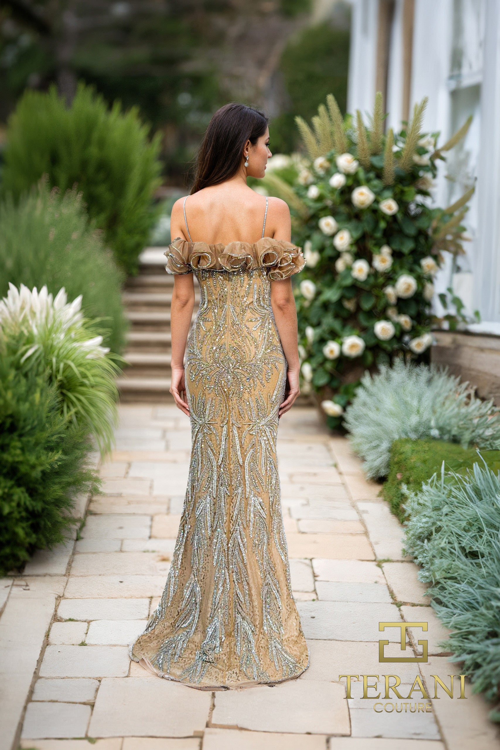 Formal Dresses Long Beaded Formal Ruffle Evening Dress Nude/Nude