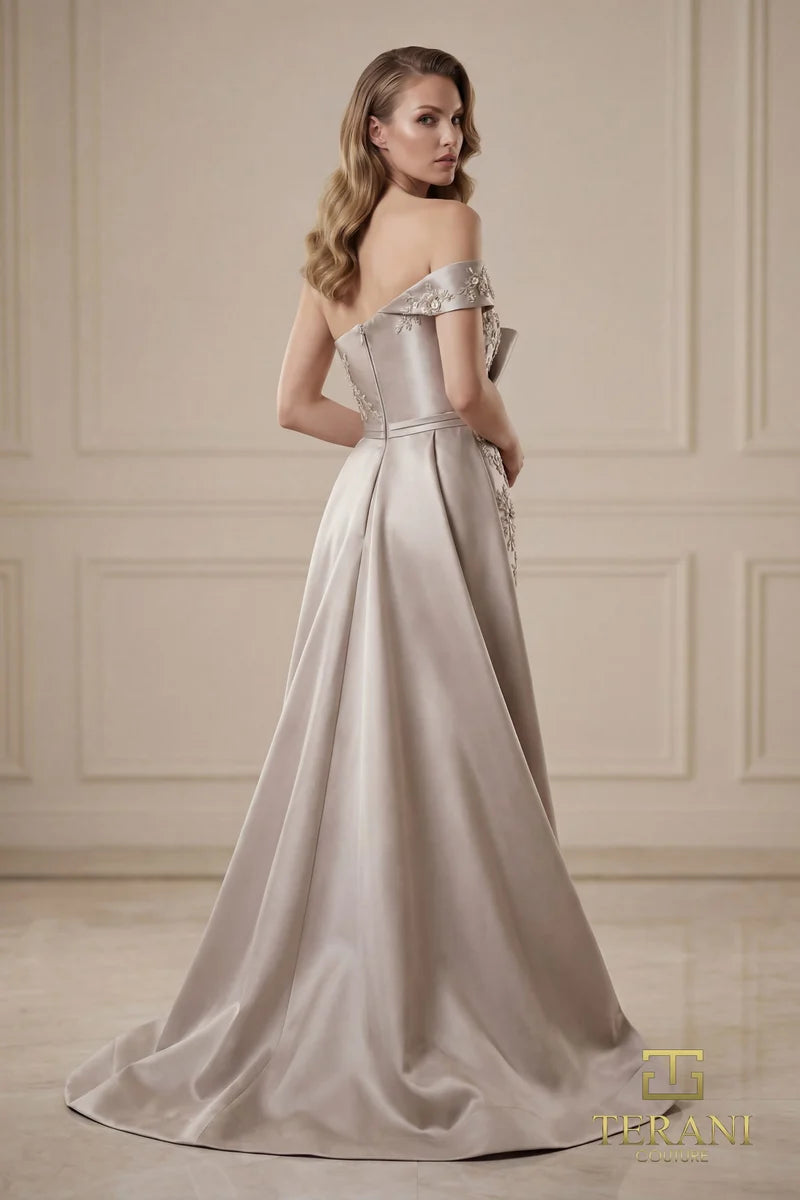 Formal Dresses Long Fitted Overskirt Formal Dress Taupe