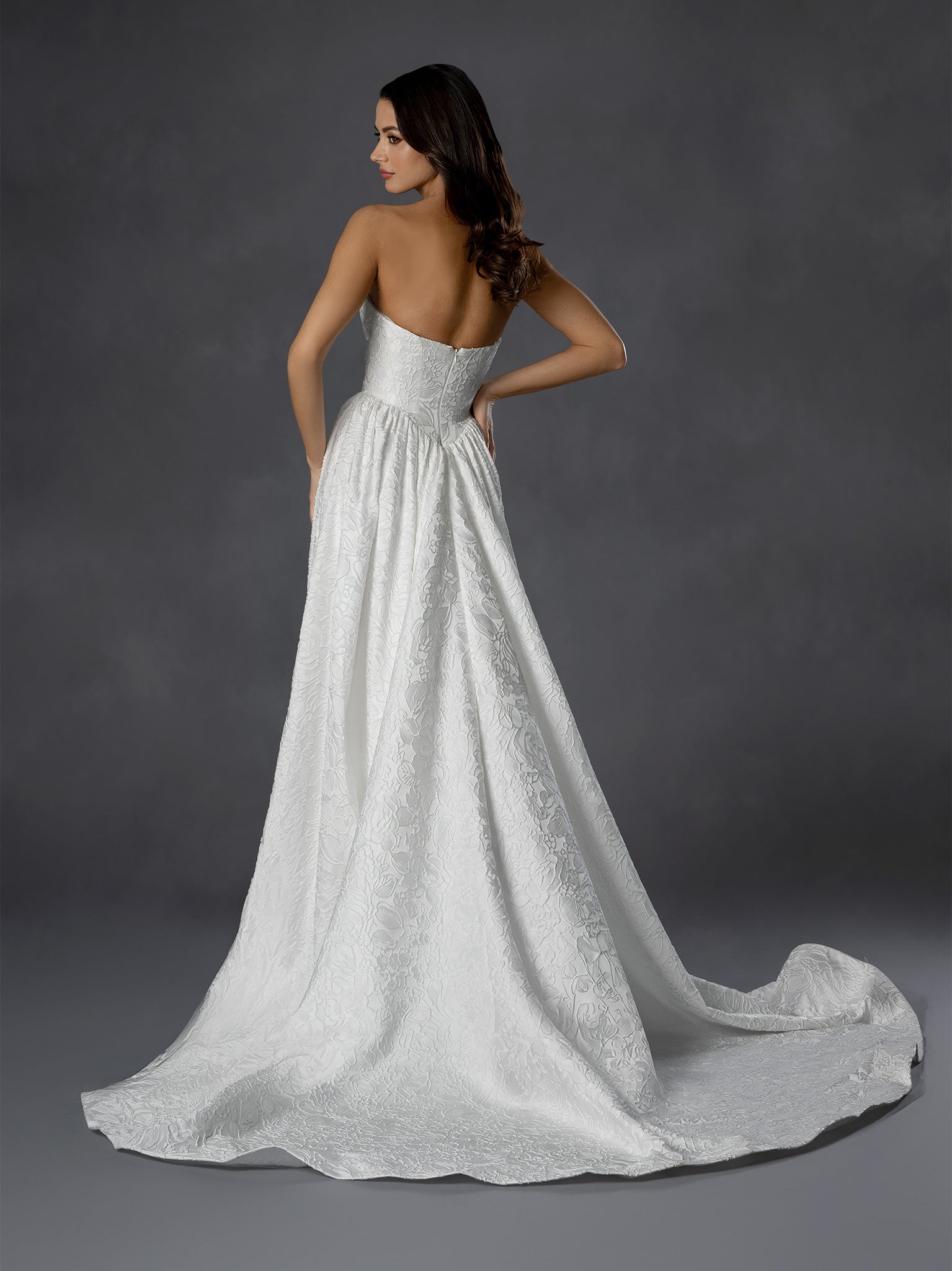 Off White One-Shoulder Embroidered Lace Mermaid Bridal Gown with Illusion Cutouts