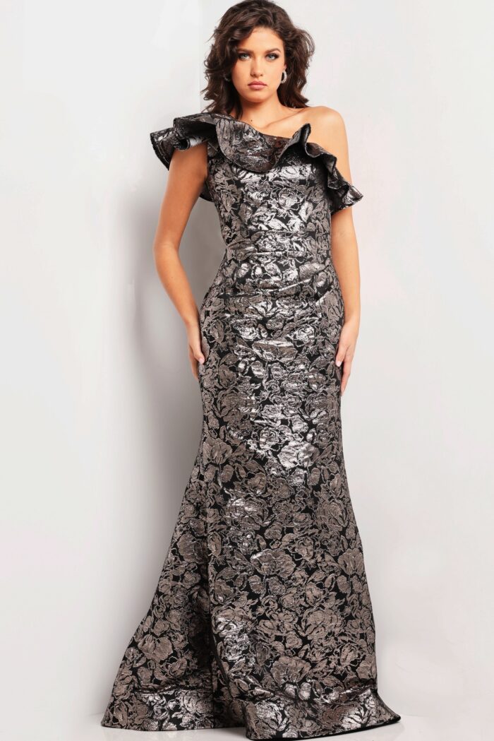Formal Dresses Long Metallic Formal Evening Dress Gunmetal/Black
