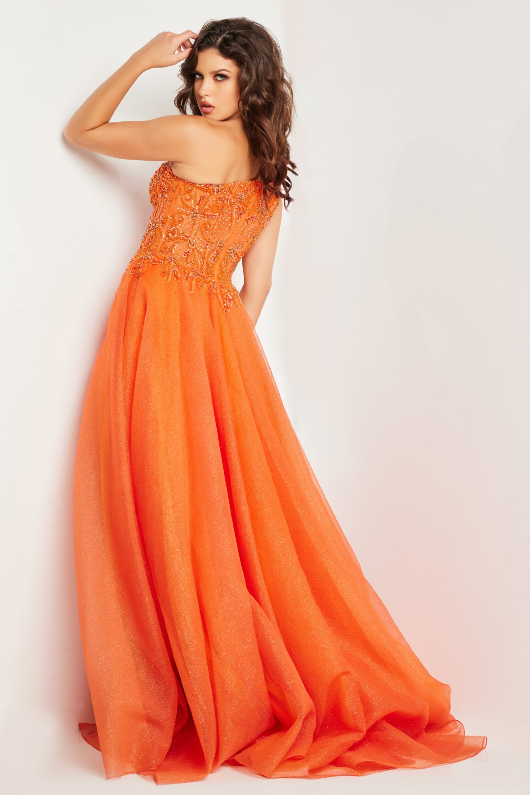 Prom Dresses Formal A Line Long Ball Gown Glitter Prom Dress Orange