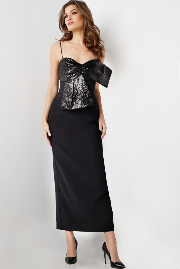 Formal Dresses Beaded Tea Length Formal Dress Black