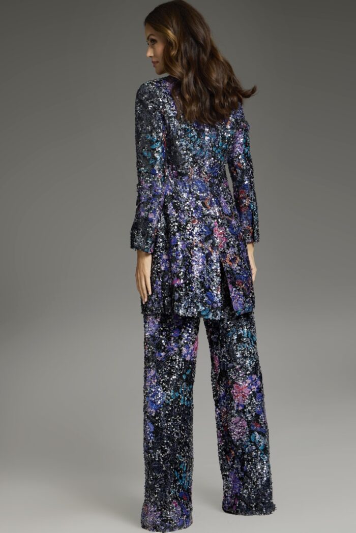 Pant Suit Long Sequin Wide Leg Formal Pant Suit Multi