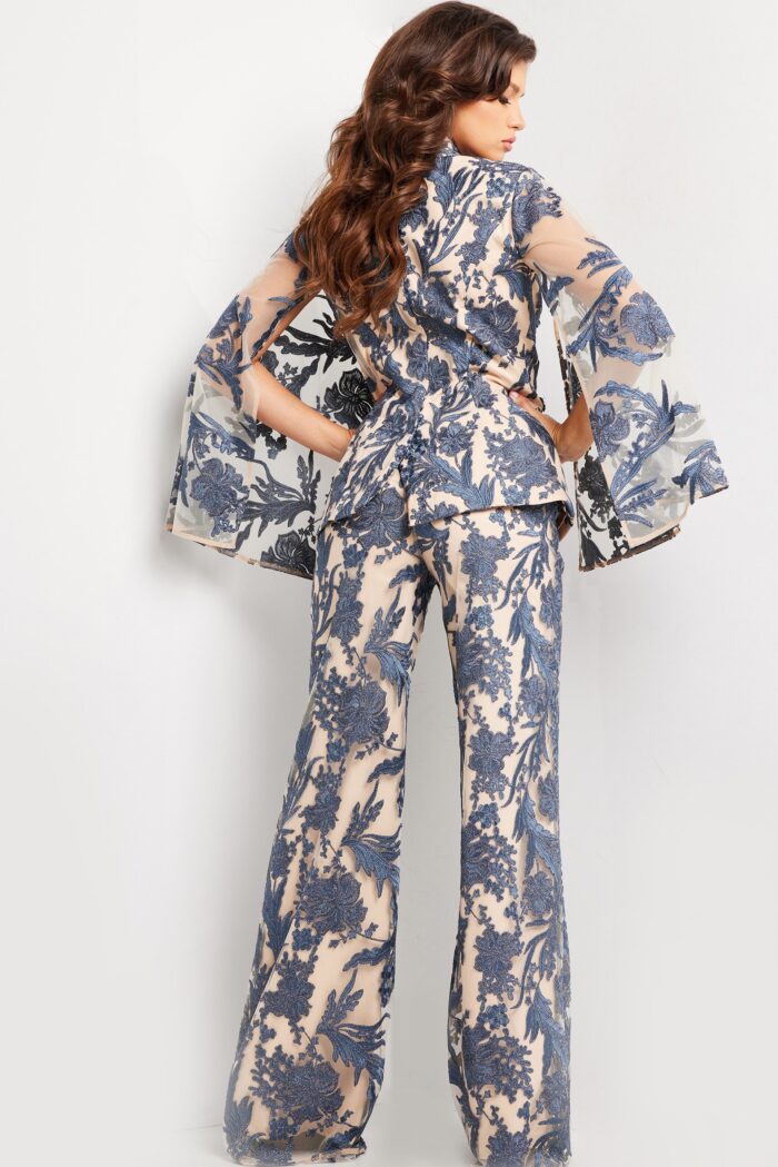 Pant Suit Long Two Piece Formal Pant Suit Navy/Nude