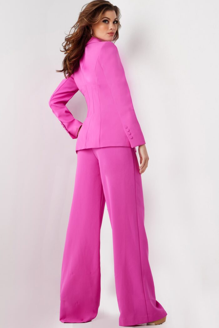 Pant Suit Long Beaded Wide Leg Two Piece Pant Suit Hot-Pink