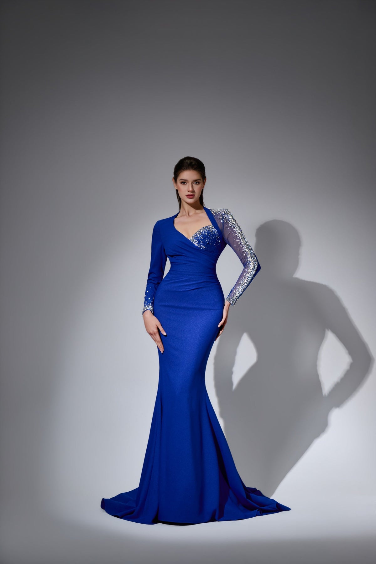 V-Neck Floor-Length with Train Crepe Formal Mermaid Trumpet Pre Order