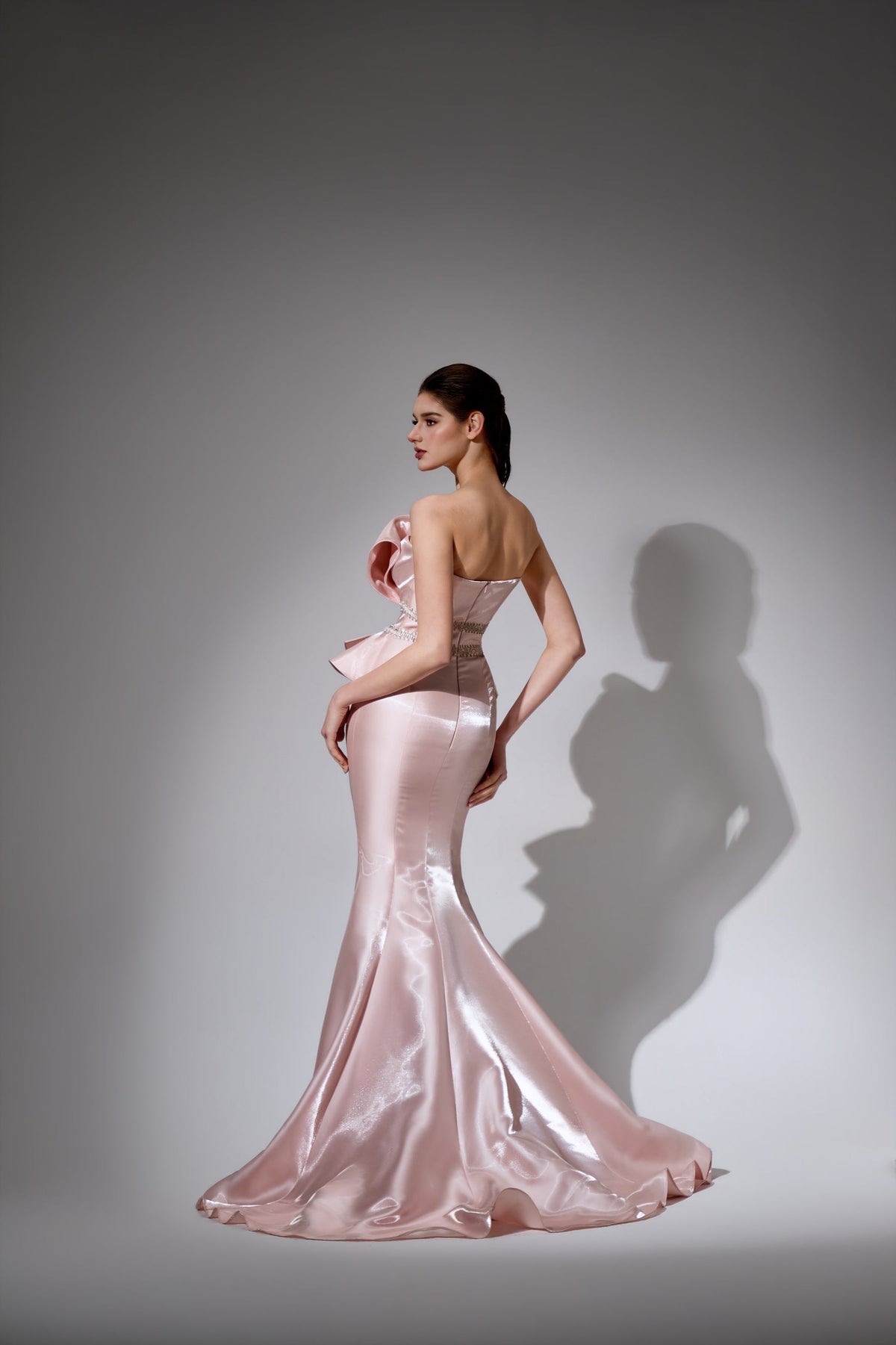 V-Neck Floor-Length with Train Satin Formal Mermaid Trumpet Pre Order