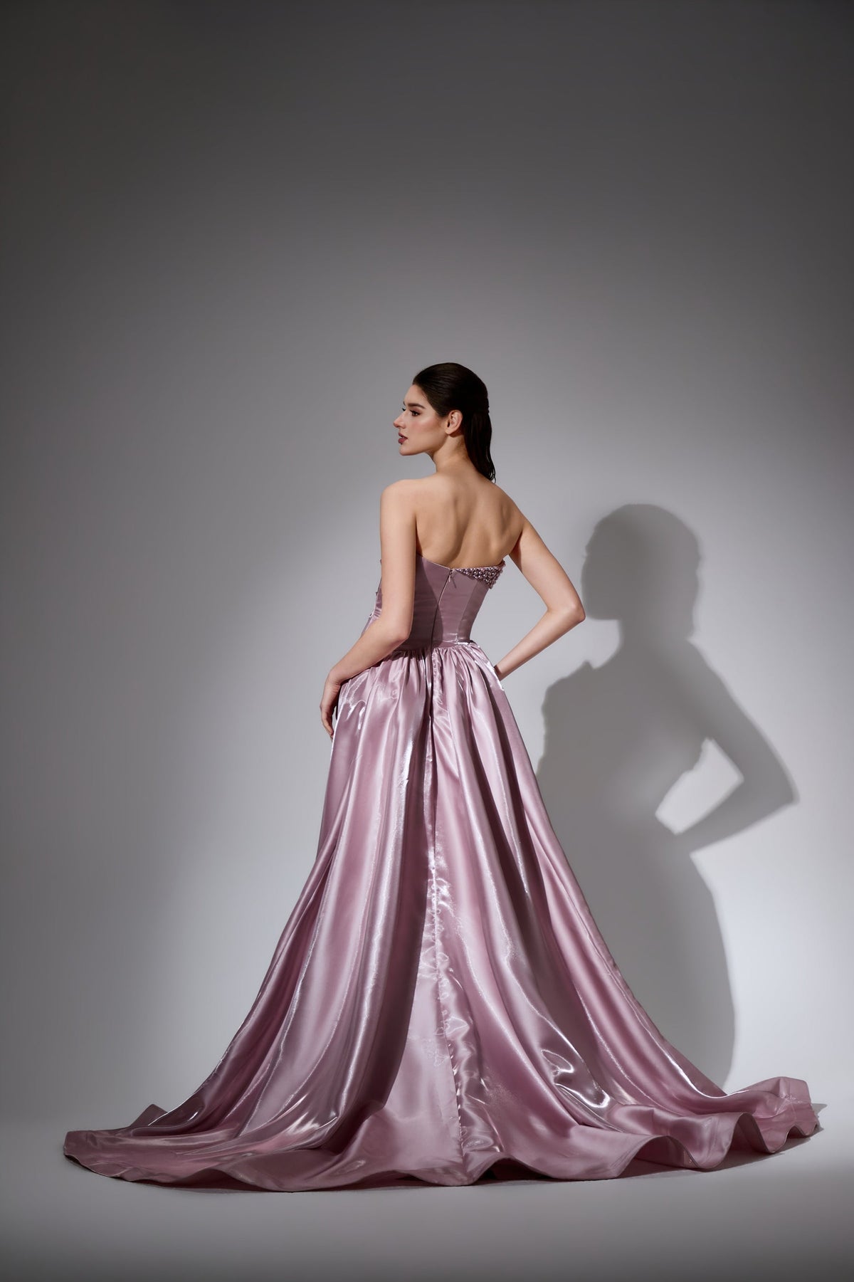 Strapless Curved Neck Floor-Length Satin Formal Ball Gown Pre Order