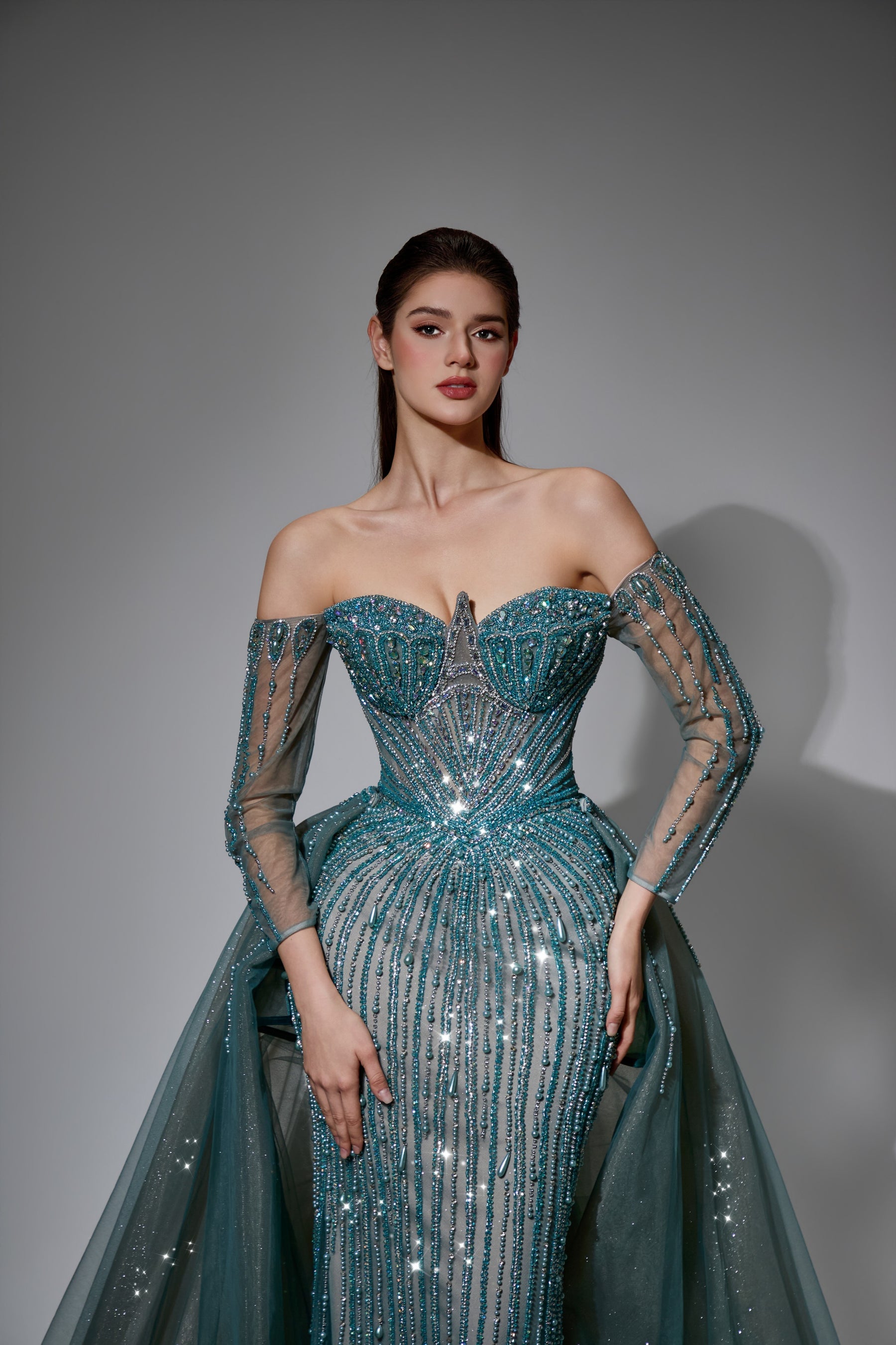 Off-the-Shoulder Floor-Length with Train Tulle Prom Mermaid Trumpet Luscious Delia LD11539 Pre Order