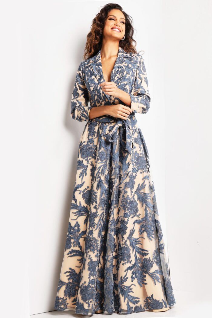 Formal Dresses A Line Long Beaded Formal Evening Dress Navy/Nude