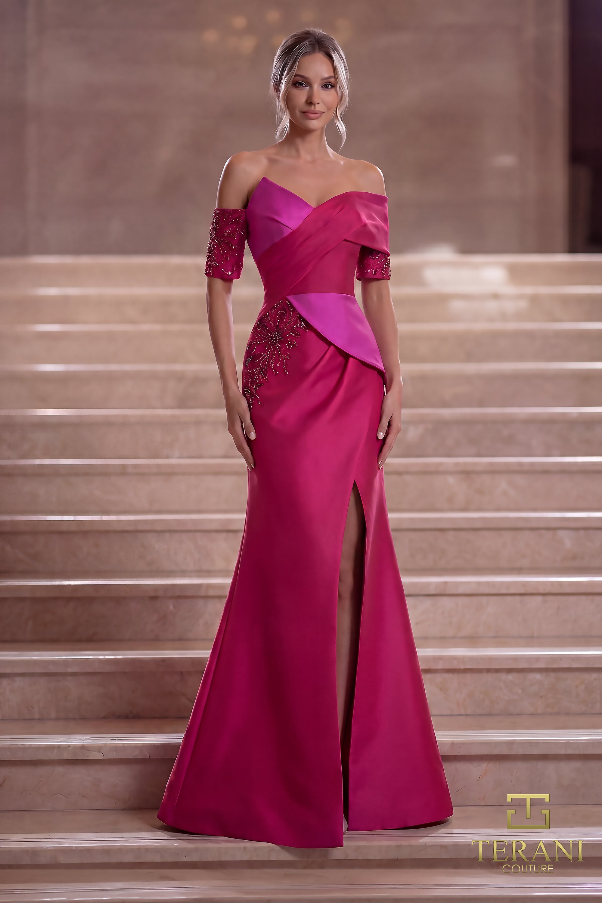 Off-the-Shoulder Floor-Length Satin Formal Mermaid/Trumpet Terani Couture 261E6210