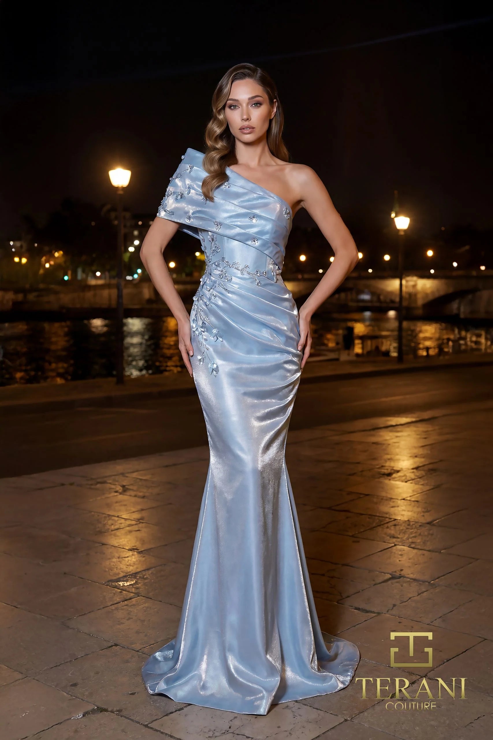 Formal Dresses Long Glitter Fitted Formal Dress Denim-Shimmer-261E6227-Beaded