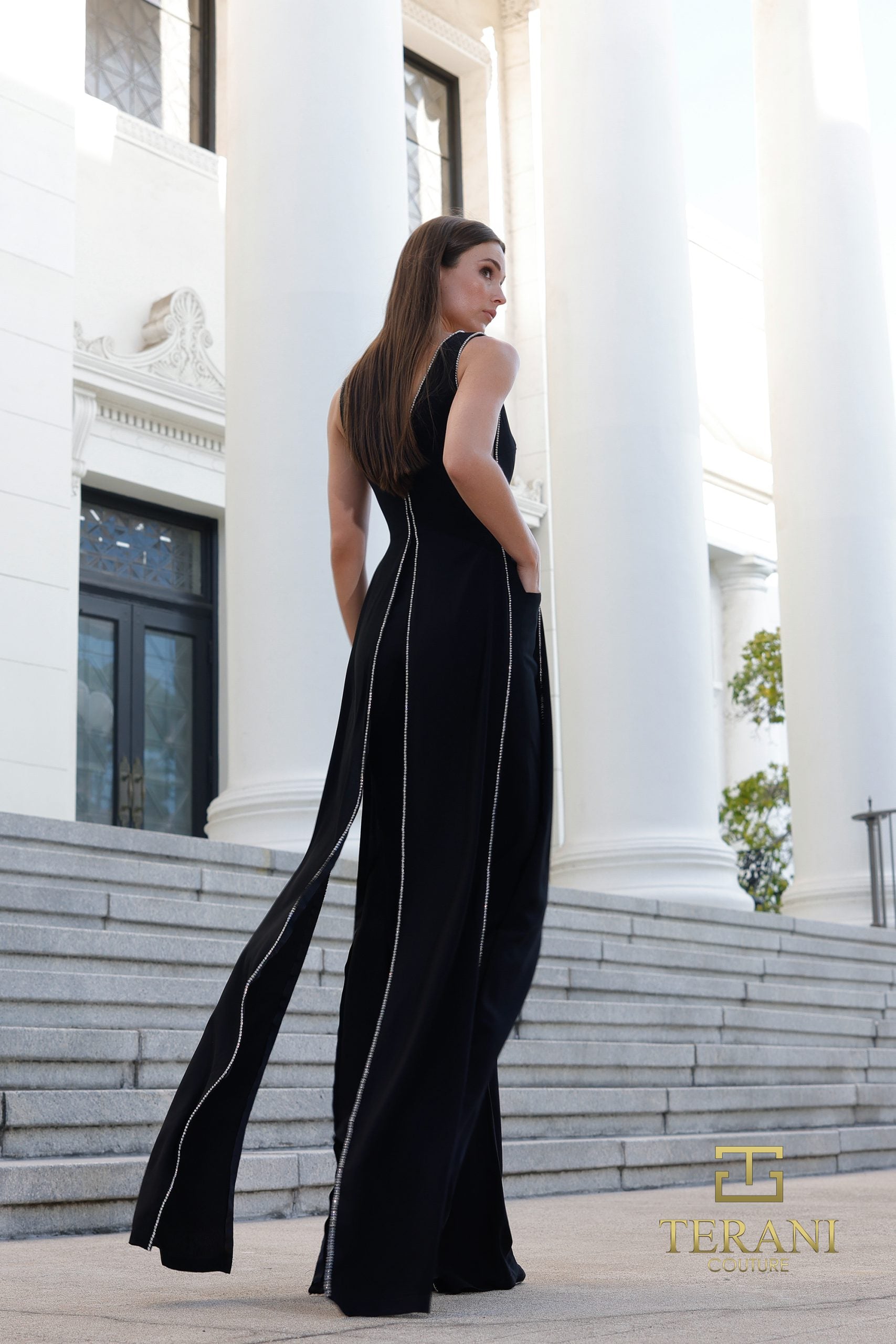 Jumpsuit Long Formal Evening Jumpsuit Black-Scuba-261E6743-Beaded