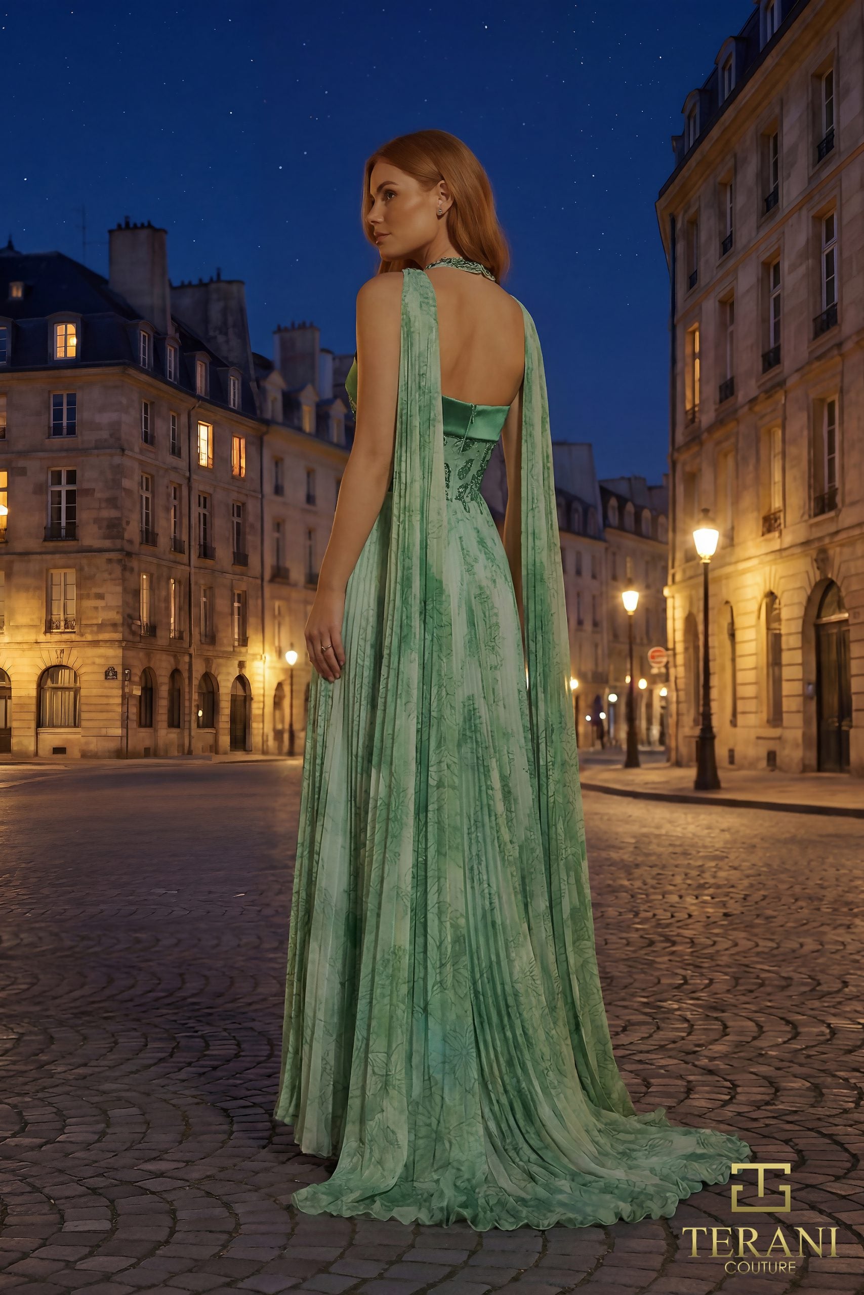 Prom Dresses A Line Long Formal Print Prom Dress Green Multi-Chiffon-261E6093-Print