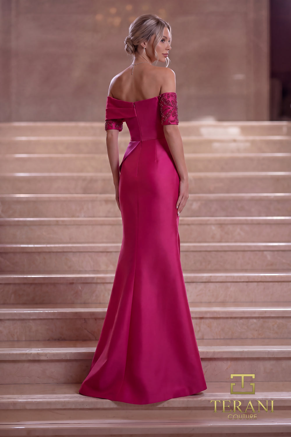 Off-the-Shoulder Floor-Length Satin Formal Mermaid/Trumpet Terani Couture 261E6210
