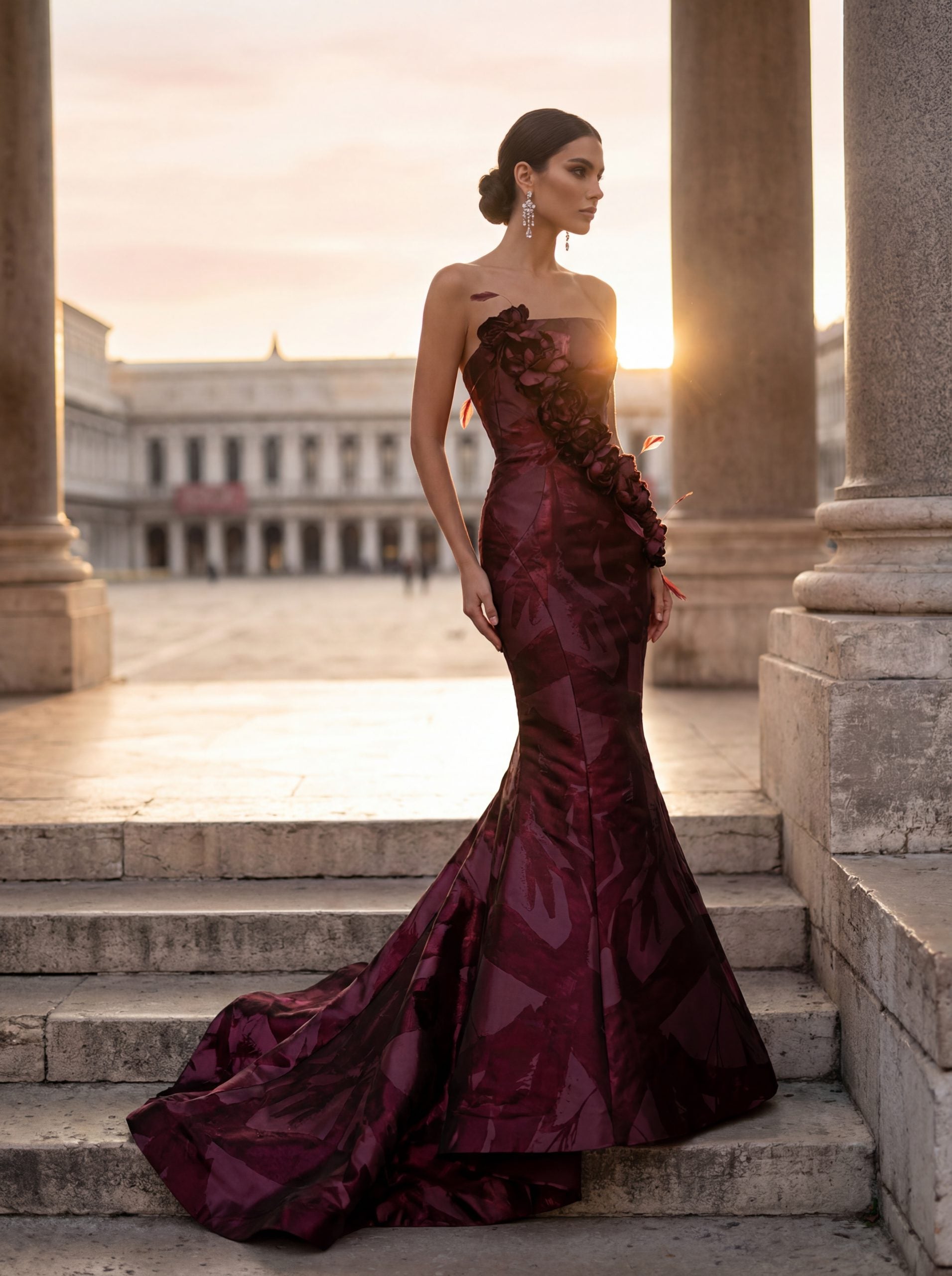 Prom Dresses Long Mermaid Floral Formal Prom Dress Red