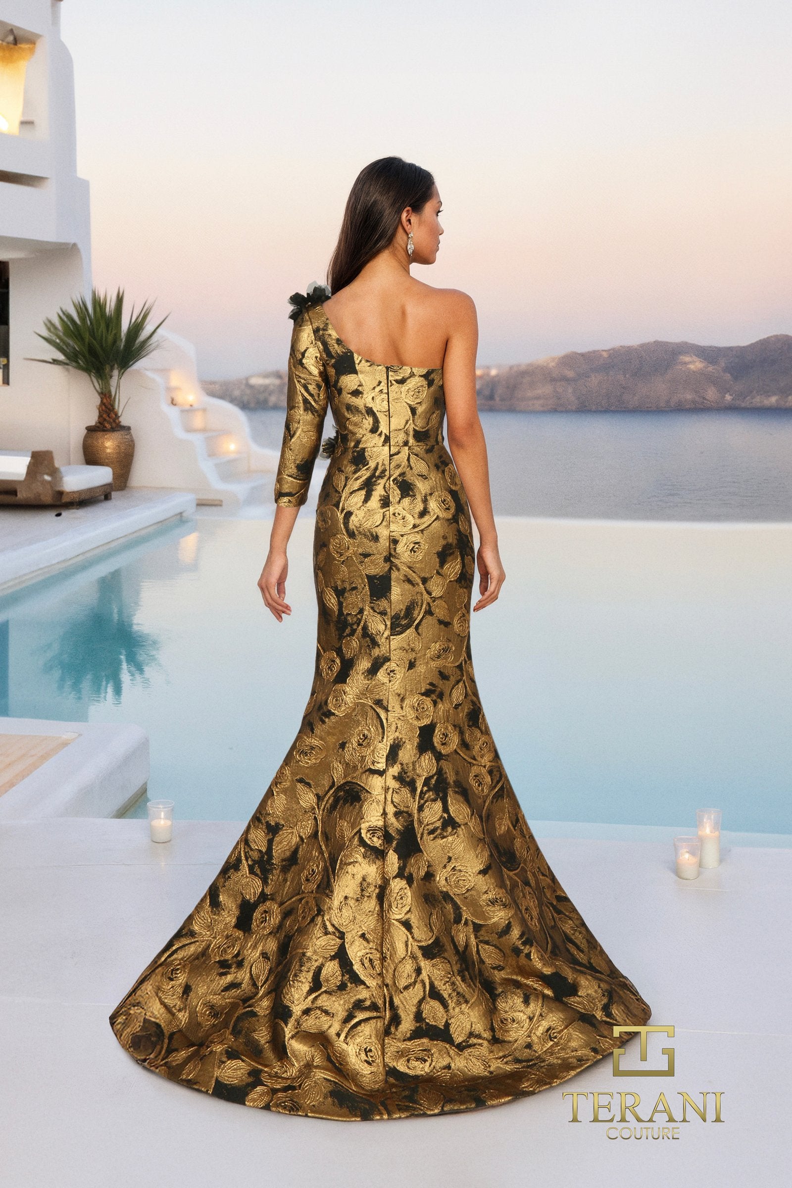 Formal Dresses Mermaid Long Metallic Formal Dress Black Gold-Brocade-261E6275-Pleated
