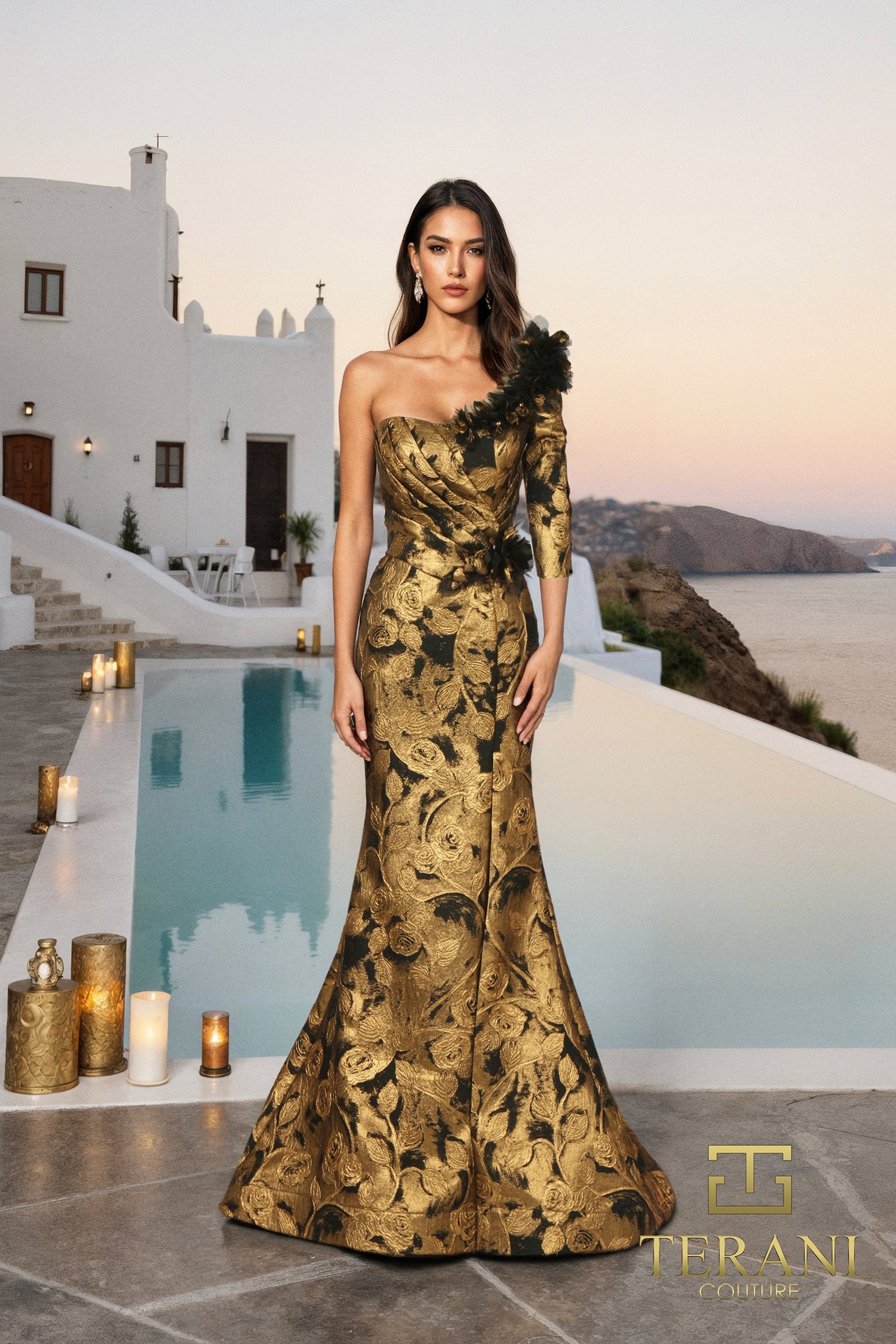 Formal Dresses Mermaid Long Metallic Formal Dress Black Gold-Brocade-261E6275-Pleated