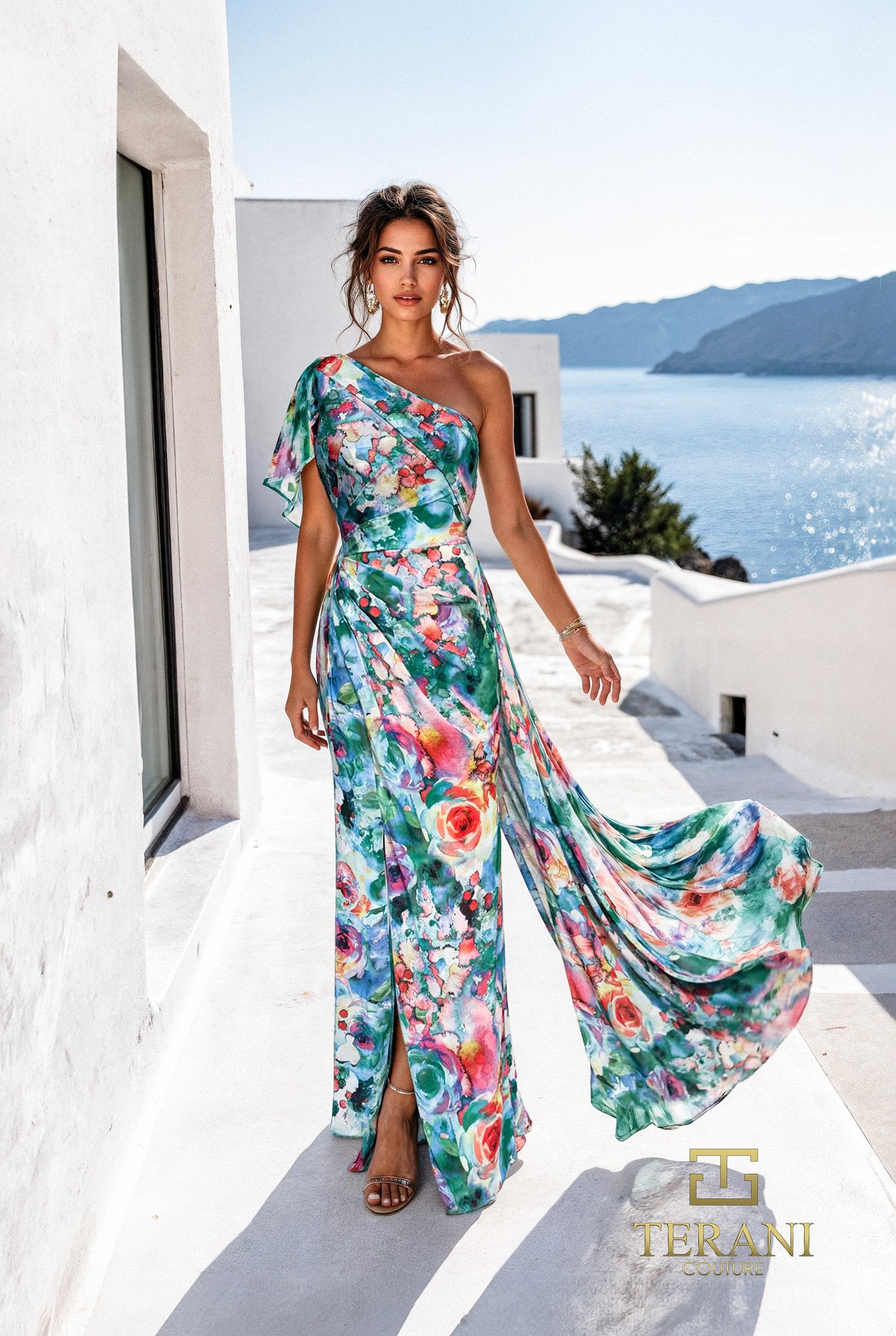 Formal Dresses Long Print Slit Formal Dress Green Multi-Chiffon-261E6646-Printed