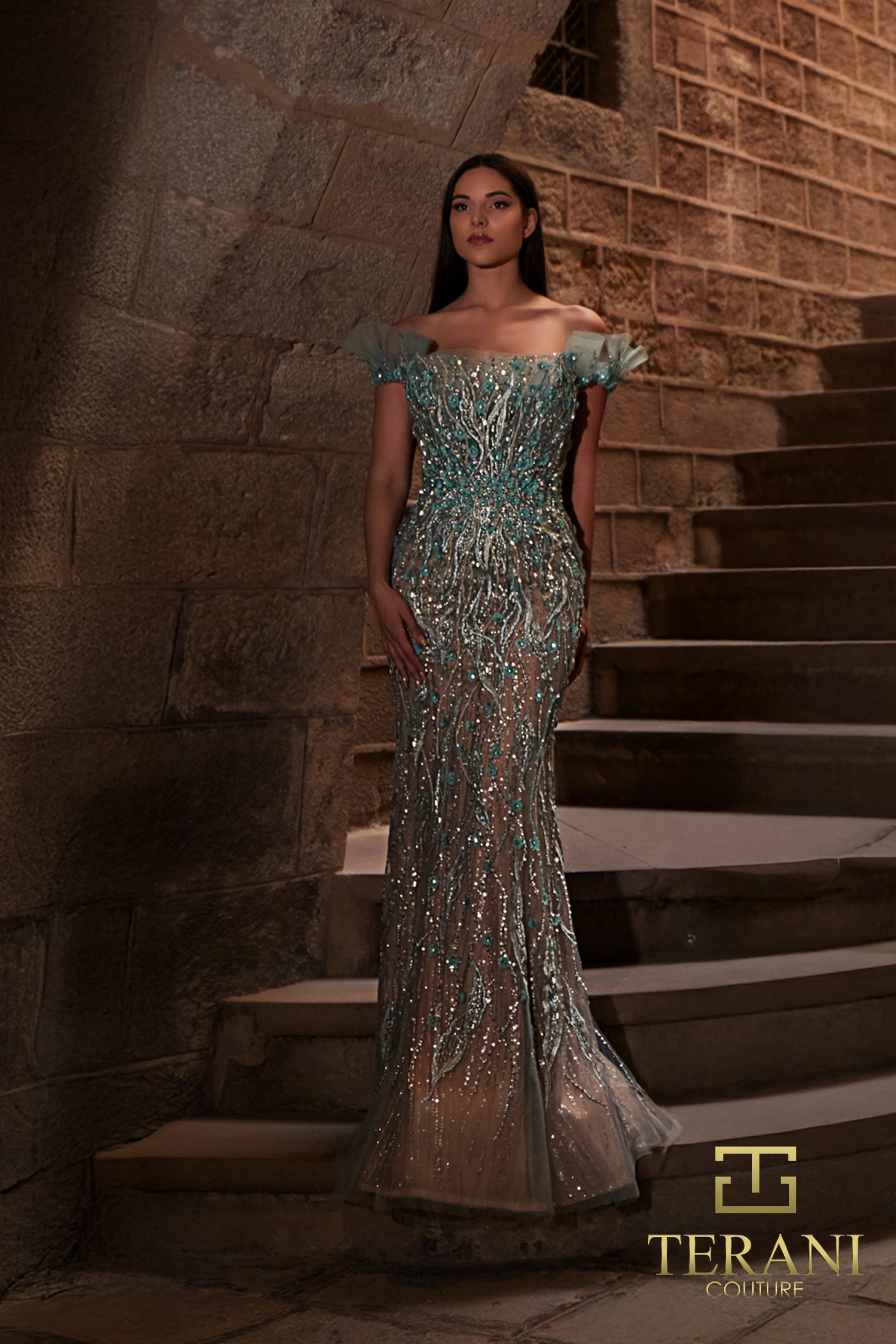 Prom Dresses Beaded Mermaid Long Formal Prom Dress Sage Nude-Tulle-261GL6373-Beaded